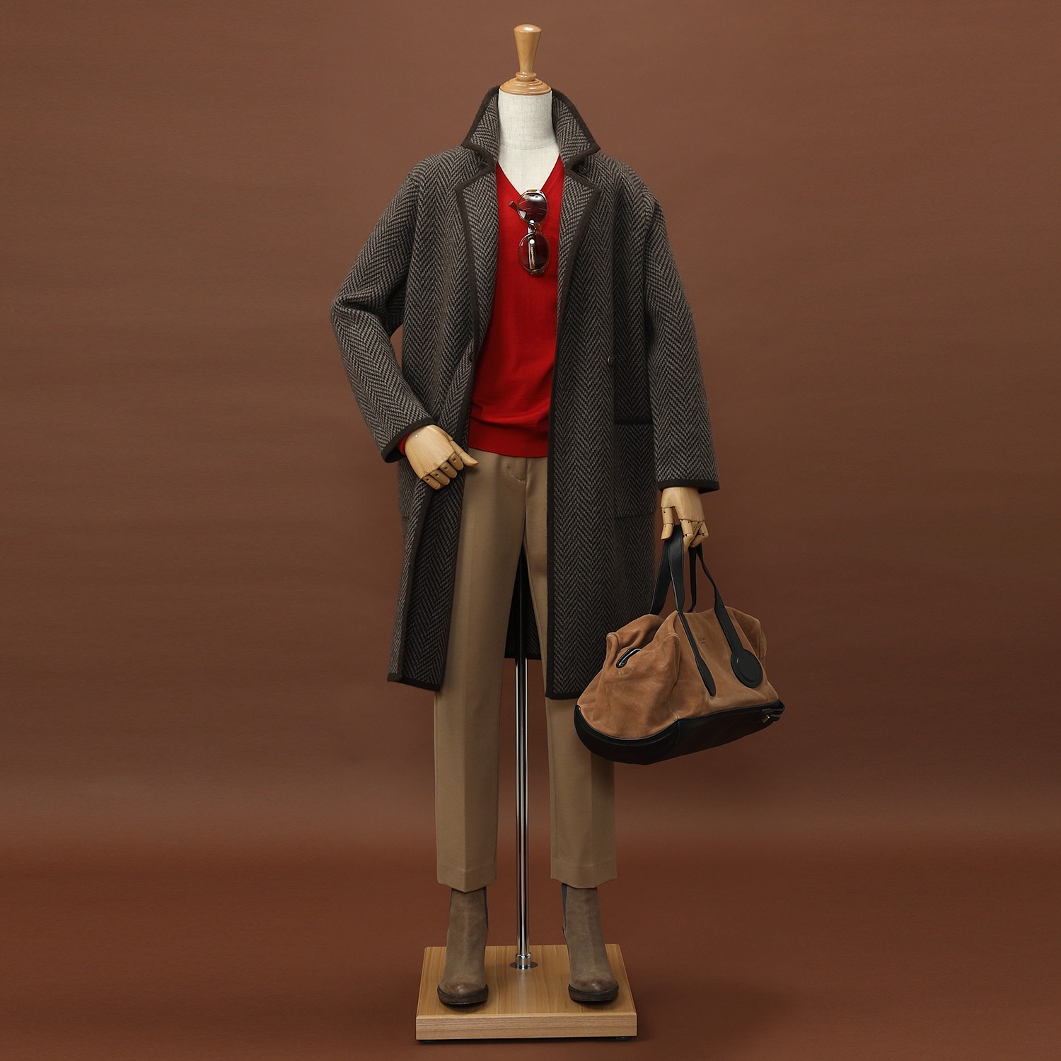 ネイチャーズ 無染色ヤク ヘリンボーン柄 ジャガードコート