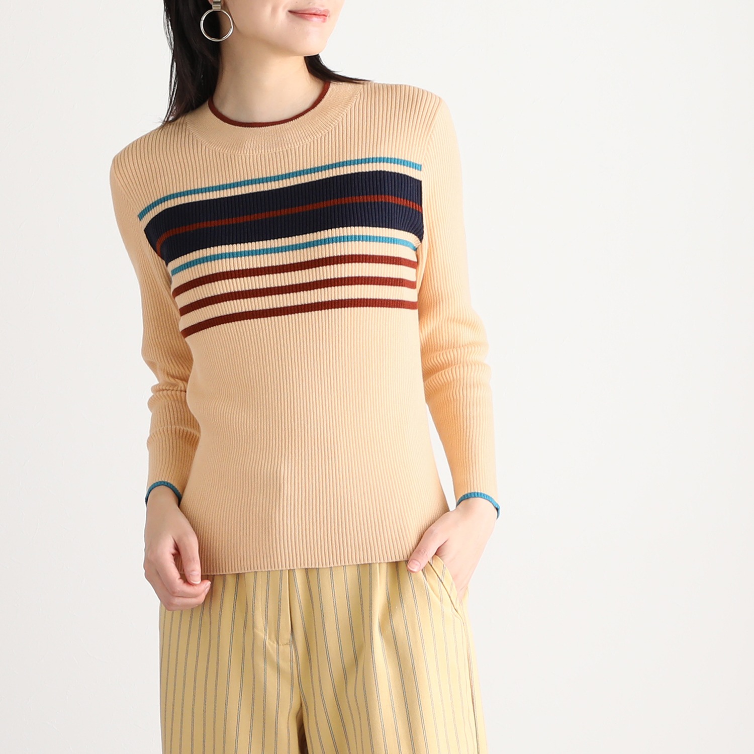 エムジェイアール　バイ マチコ　ジント　ロンドン パネルボーダー リブニットプルオーバー