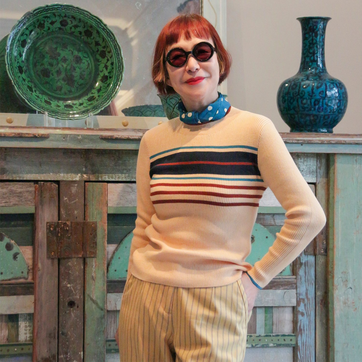 エムジェイアール　バイ マチコ　ジント　ロンドン パネルボーダー リブニットプルオーバー