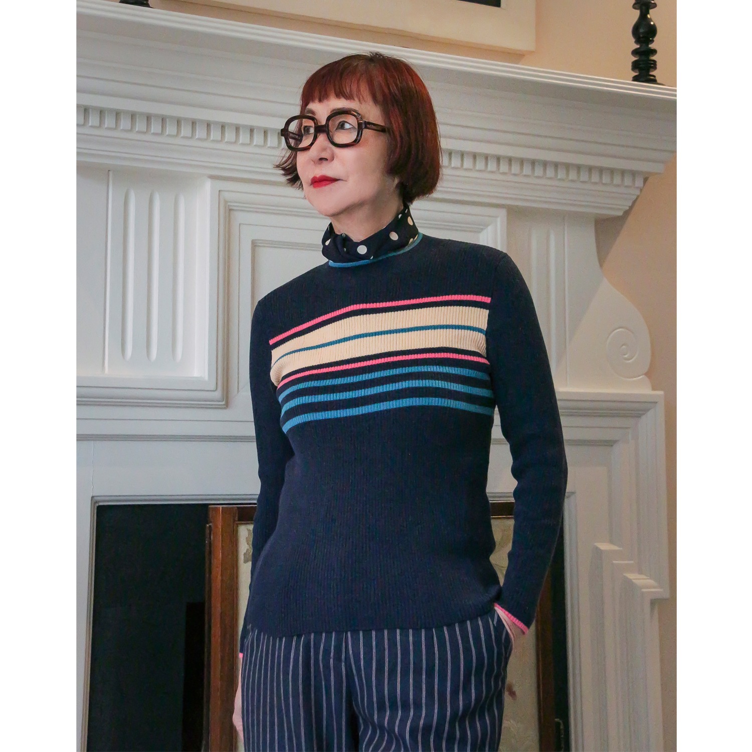 エムジェイアール　バイ マチコ　ジント　ロンドン パネルボーダー リブニットプルオーバー