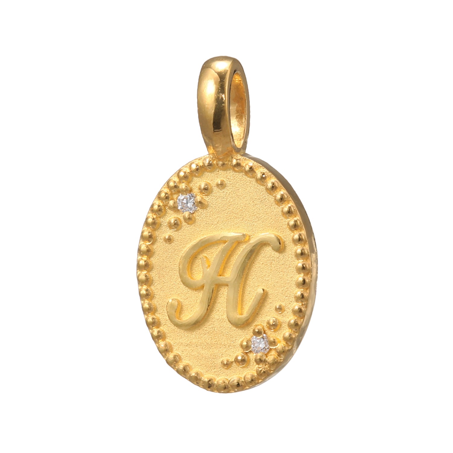 ピュールゴールドジャパン 純金＆天然ダイヤモンド オーバルデザイン イニシャル ペンダントトップ
