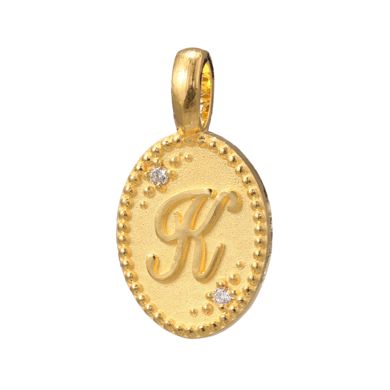 ピュールゴールドジャパン 純金＆天然ダイヤモンド オーバルデザイン イニシャル ペンダントトップ