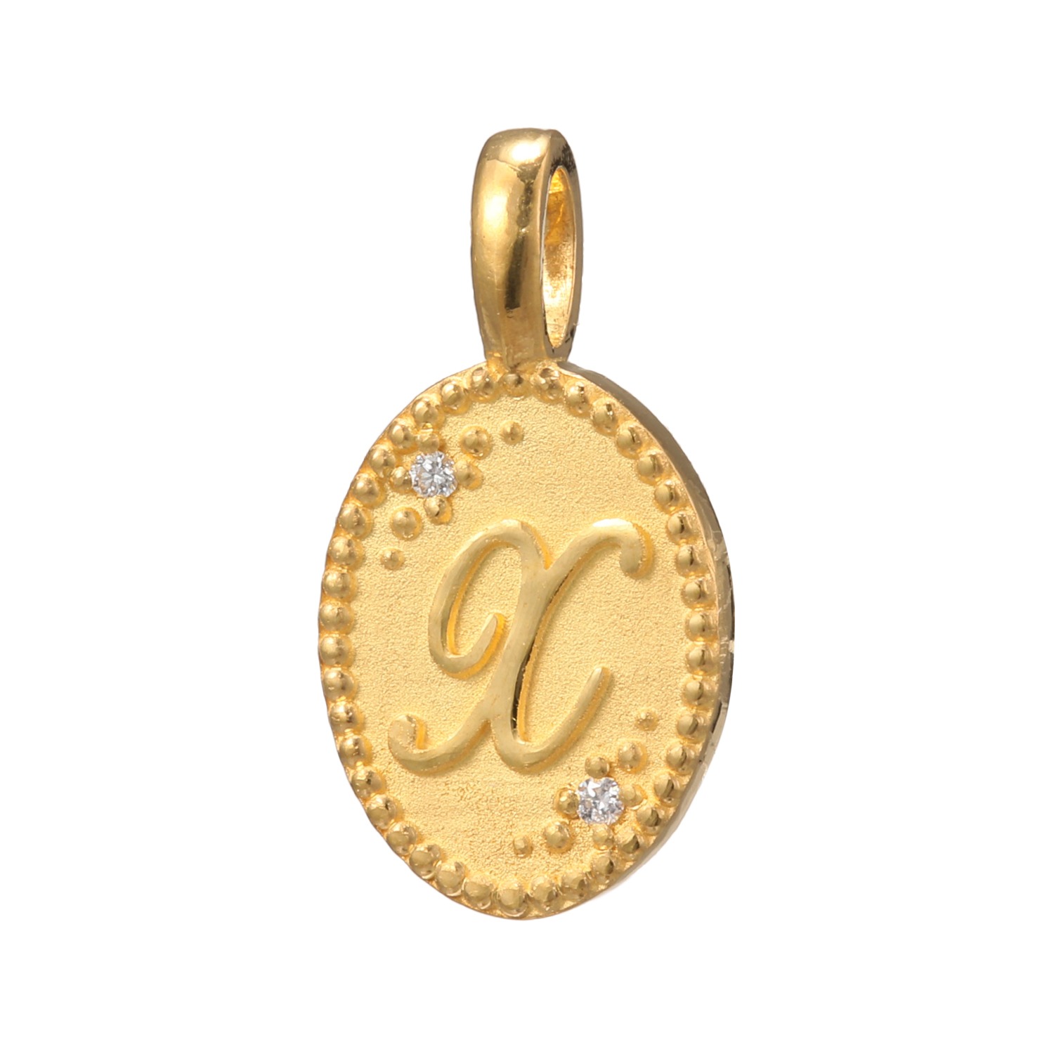 ピュールゴールドジャパン 純金＆天然ダイヤモンド オーバルデザイン イニシャル ペンダントトップ