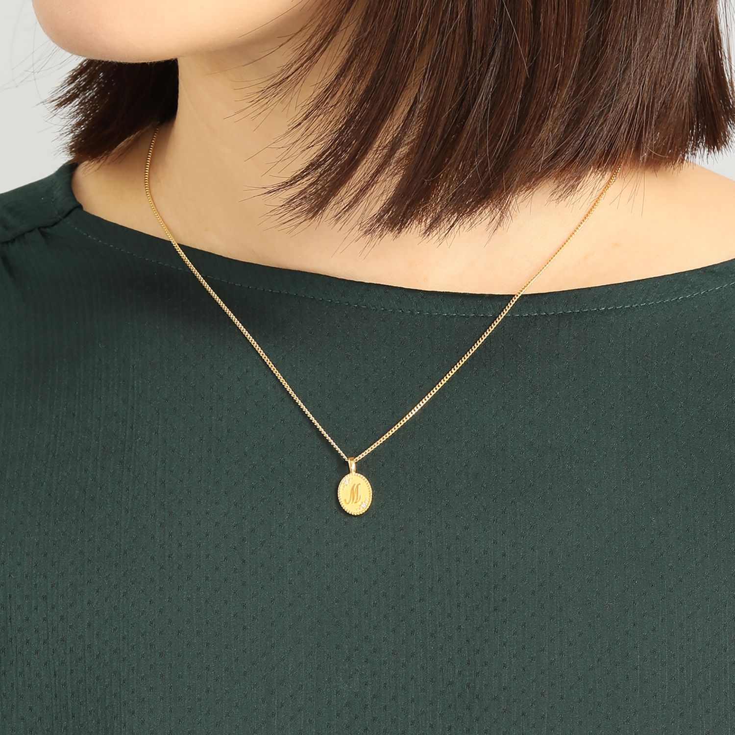 ピュールゴールドジャパン 純金＆天然ダイヤモンド オーバルデザイン イニシャル ペンダントトップ