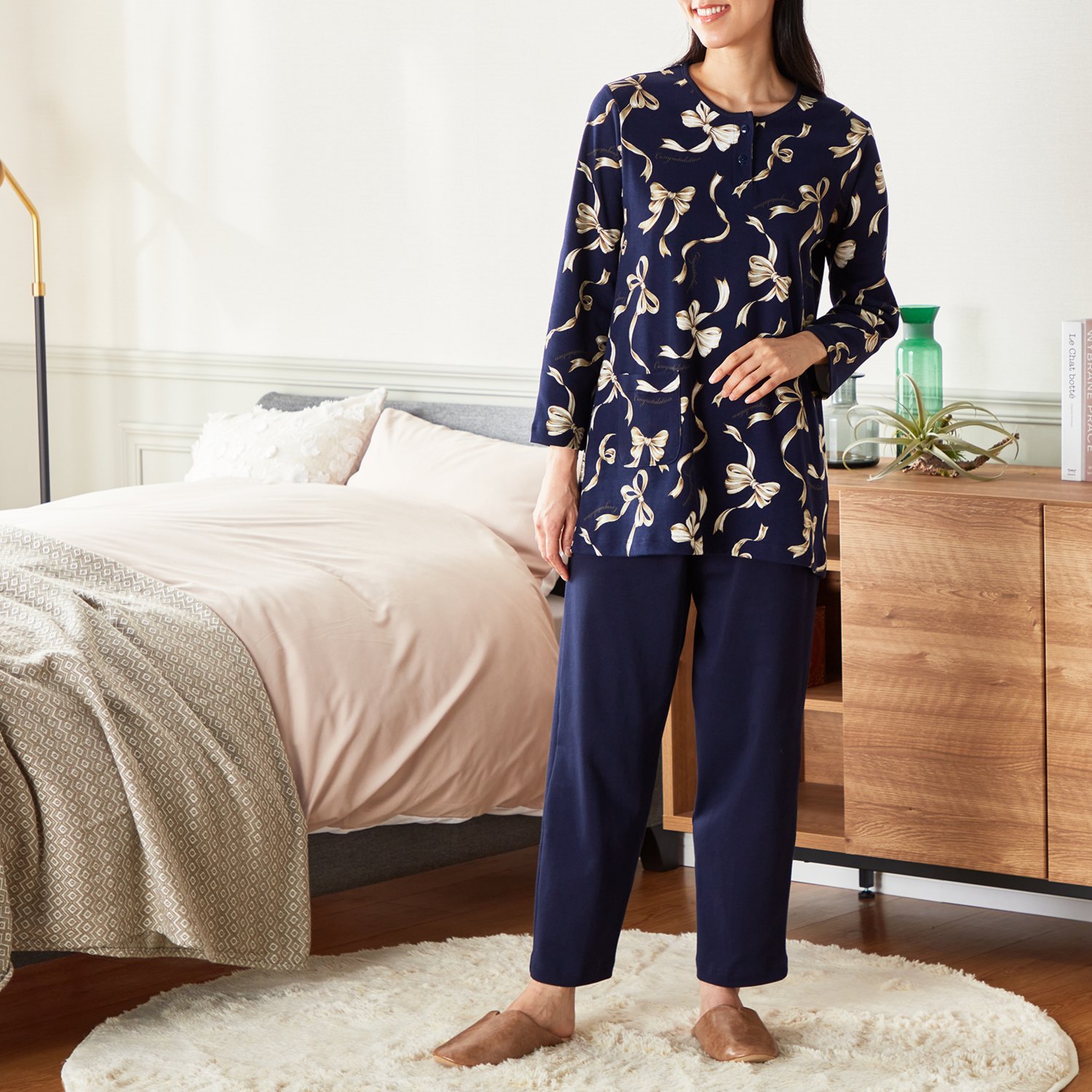 ＷＩＮＤ コットン１００％ スムース リボン柄パジャマ