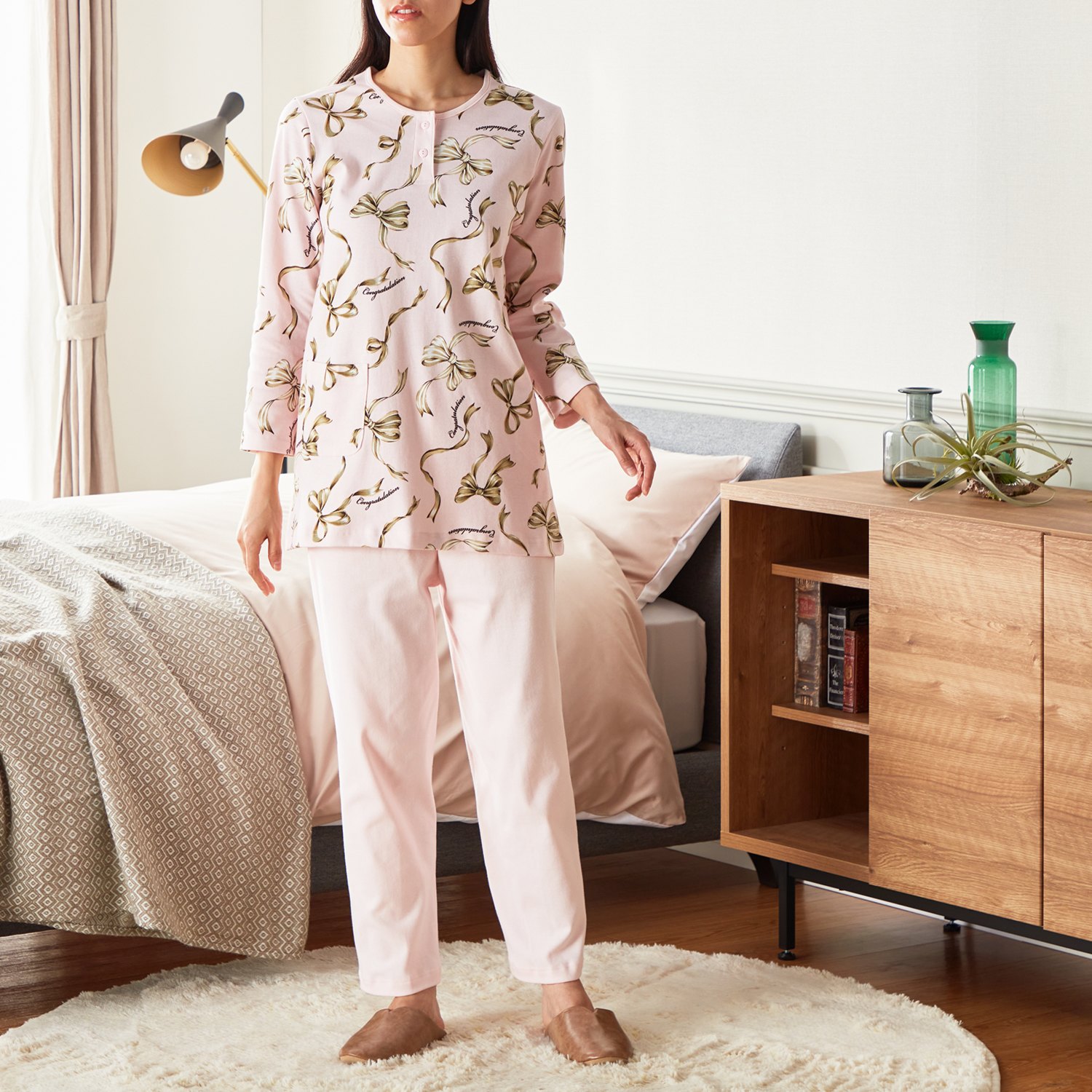 ＷＩＮＤ コットン１００％ スムース リボン柄パジャマ