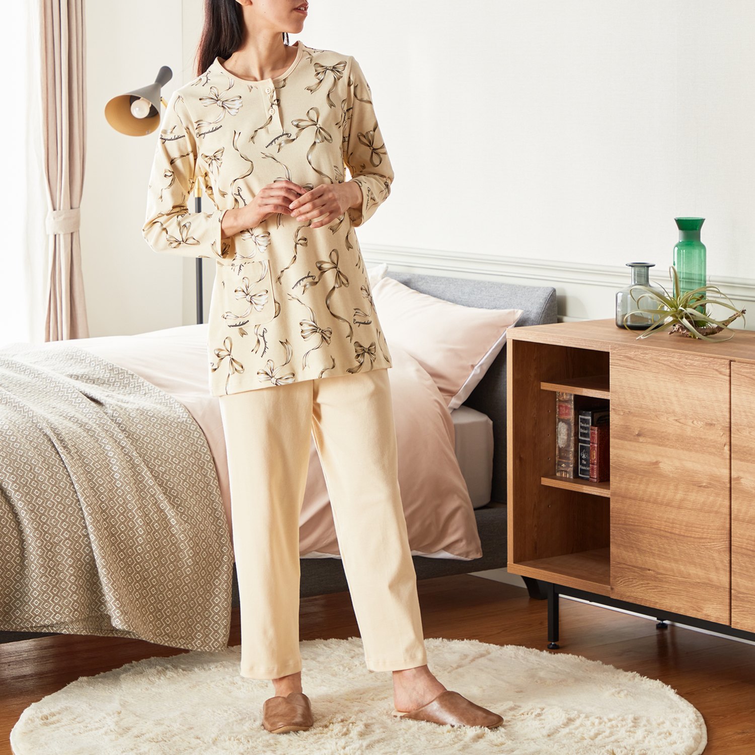 ＷＩＮＤ コットン１００％ スムース リボン柄パジャマ