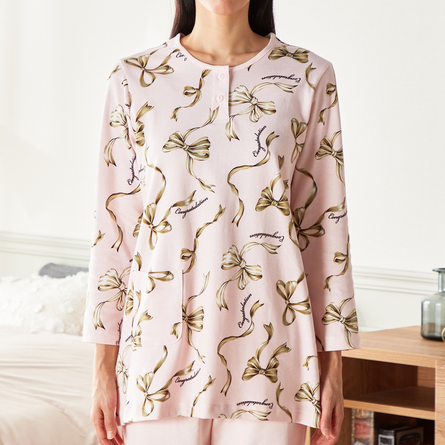 ＷＩＮＤ コットン１００％ スムース リボン柄パジャマ