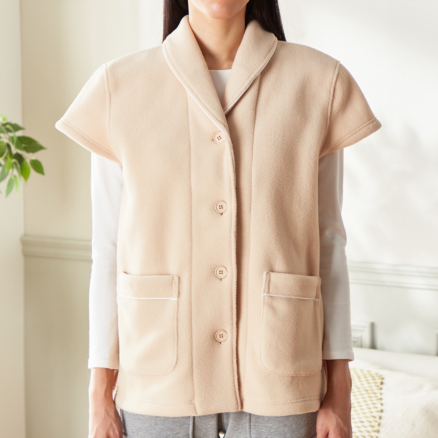 ＷＩＮＤ 静電気抑制フリース 肩まであったか フレンチスリーブベスト