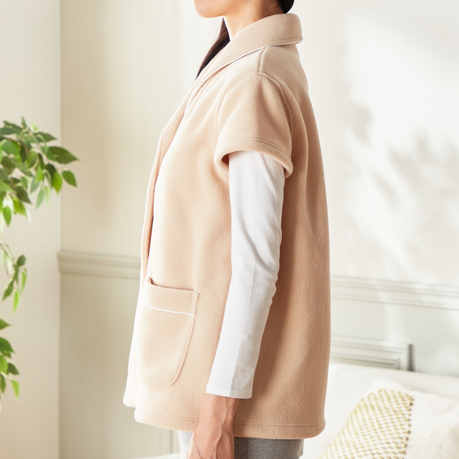 ＷＩＮＤ 静電気抑制フリース 肩まであったか フレンチスリーブベスト