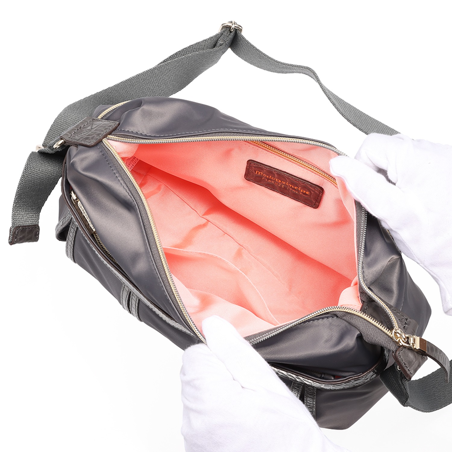 モーダプリンチペ はっ水 ナイロン＆レザーコンビ ショルダーバッグ