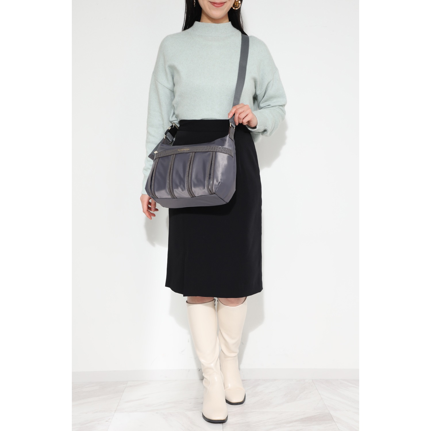 モーダプリンチペ はっ水 ナイロン＆レザーコンビ ショルダーバッグ