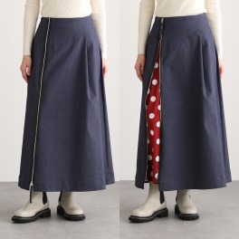 オジョウ 着物の半襟効果を応用した チラリズム風 デニムＡラインスカート
