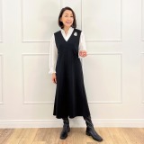 ボン・サンス ポンチ Ｖネック 裾フレアー ジャンパースカート