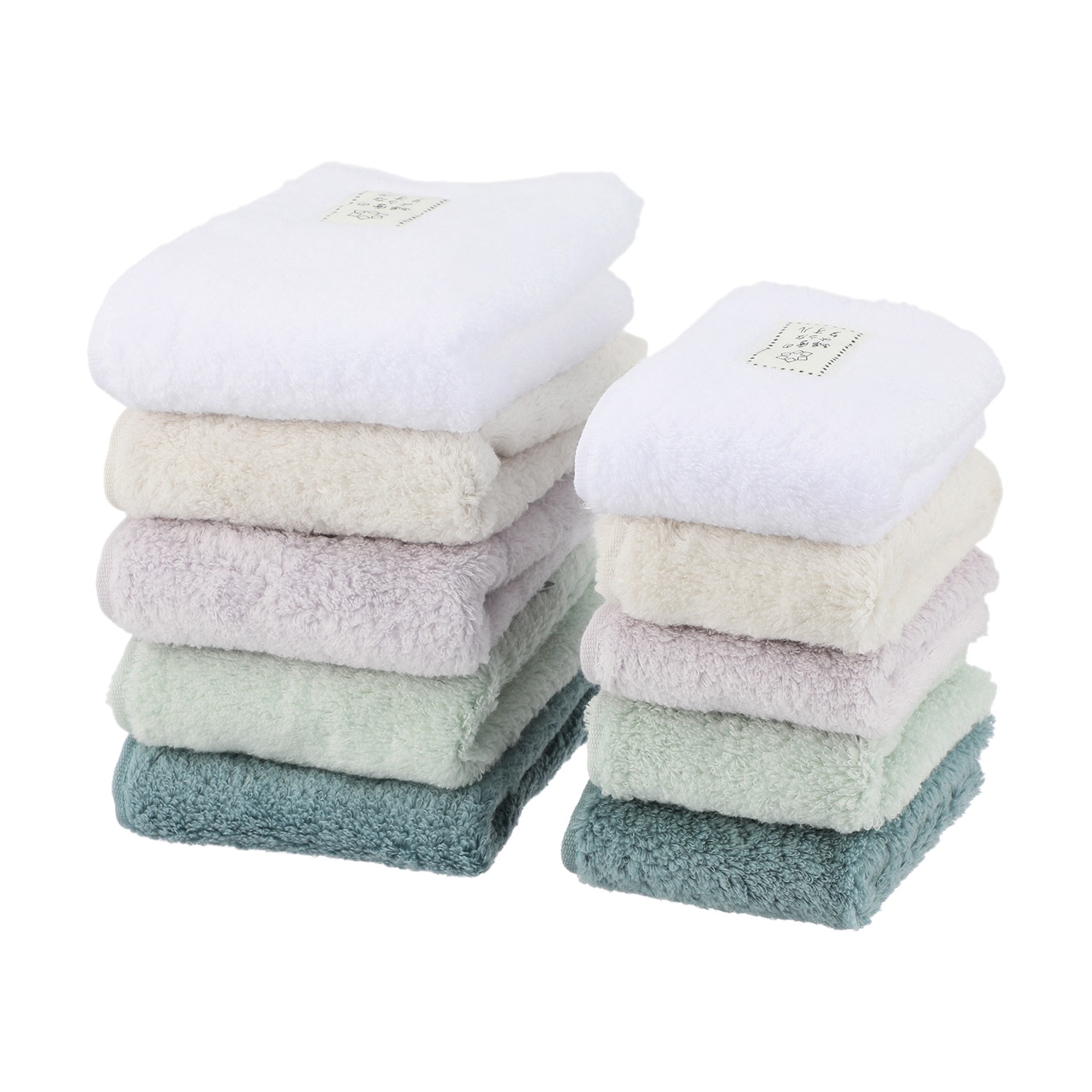 ＜ウォッシュタオル５枚＆タオルチーフ５枚組＞軽くてふわふわ♪ 無撚糸で作った 綿雪のようなタオル ベルベットカラー 