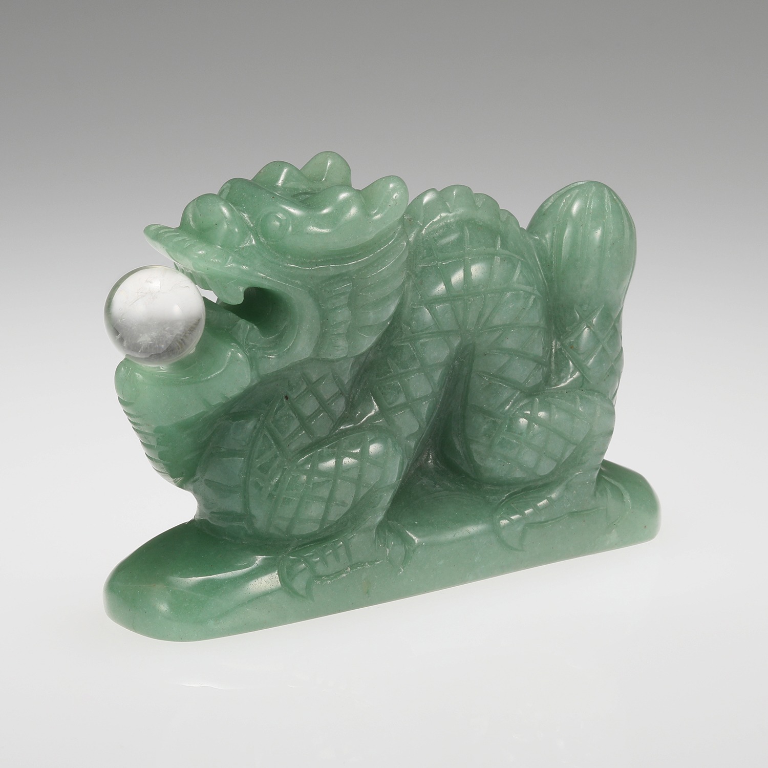 幸石堂 福禄寿の天然石 大開運祈願 グリーンクォーツ 水晶玉を掲げる青龍置物