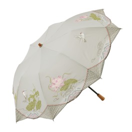 シノワズリーモダン  女優日傘プレミアム 蓮花刺しゅう かわず張り ショート折りたたみ日傘