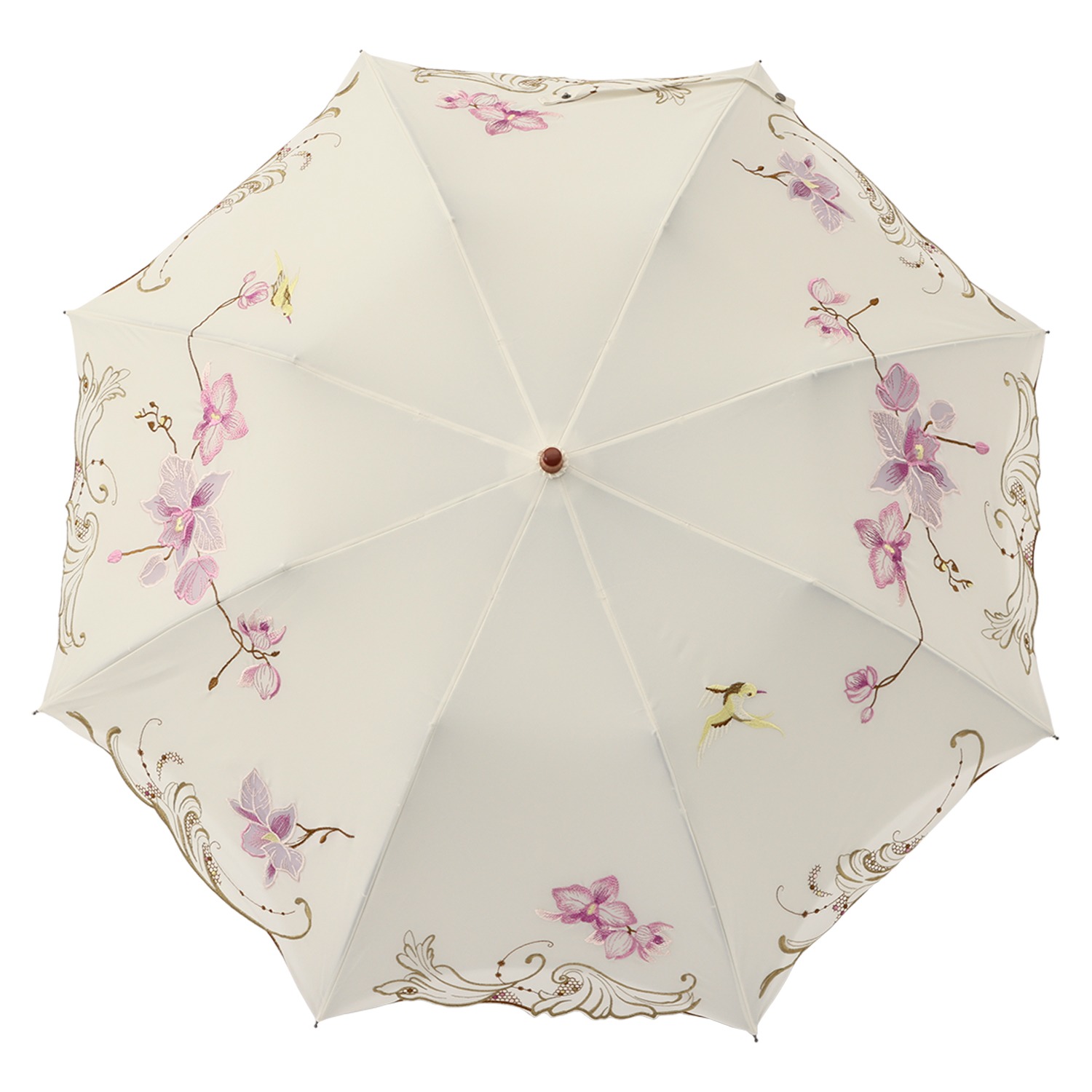 シノワズリーモダン 女優日傘プレミアム 蘭花刺しゅう かわず張り ショート折りたたみ日傘