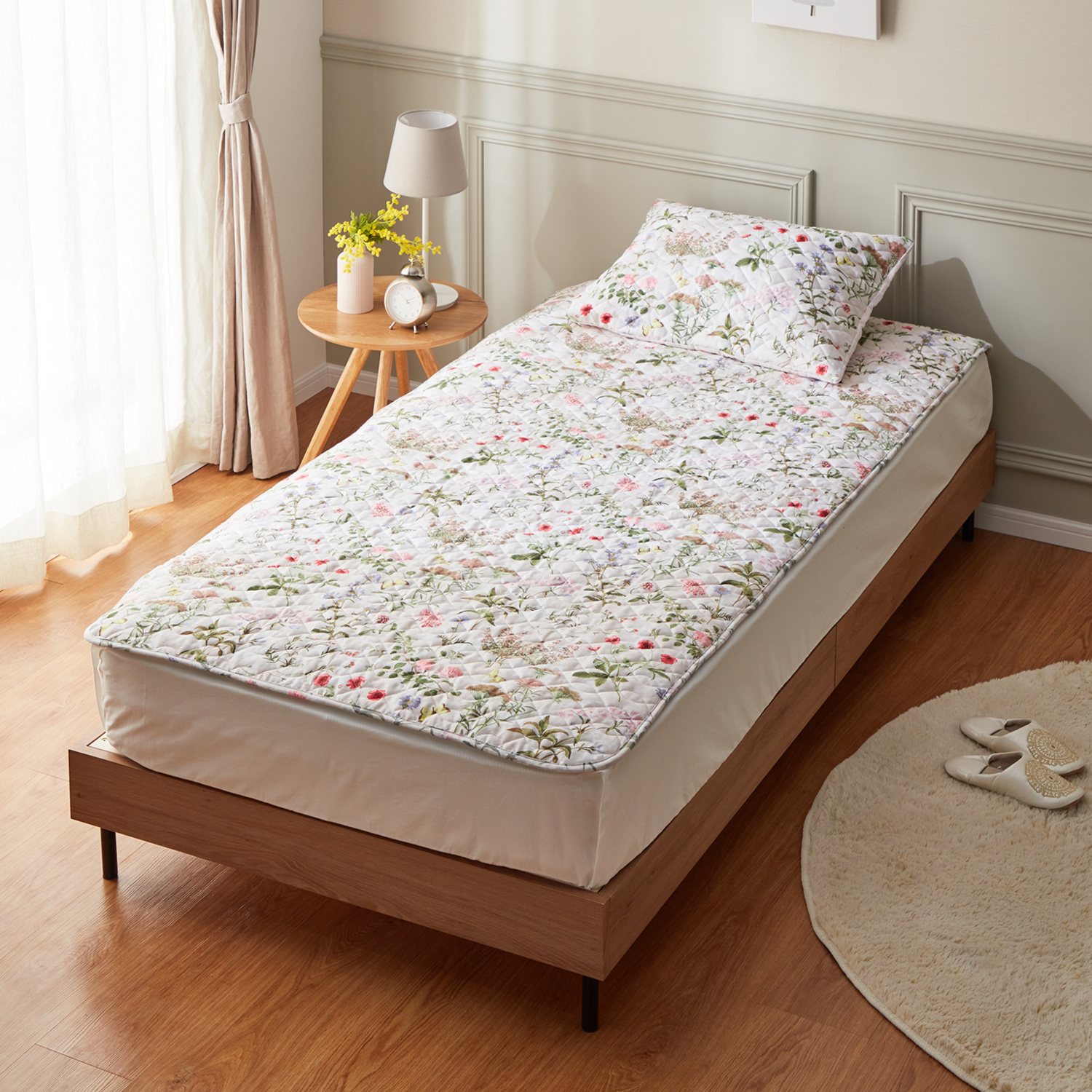 ＜クイーン＞大津毛織 フレンチリネン ボタニカルプリント 敷きパッド 