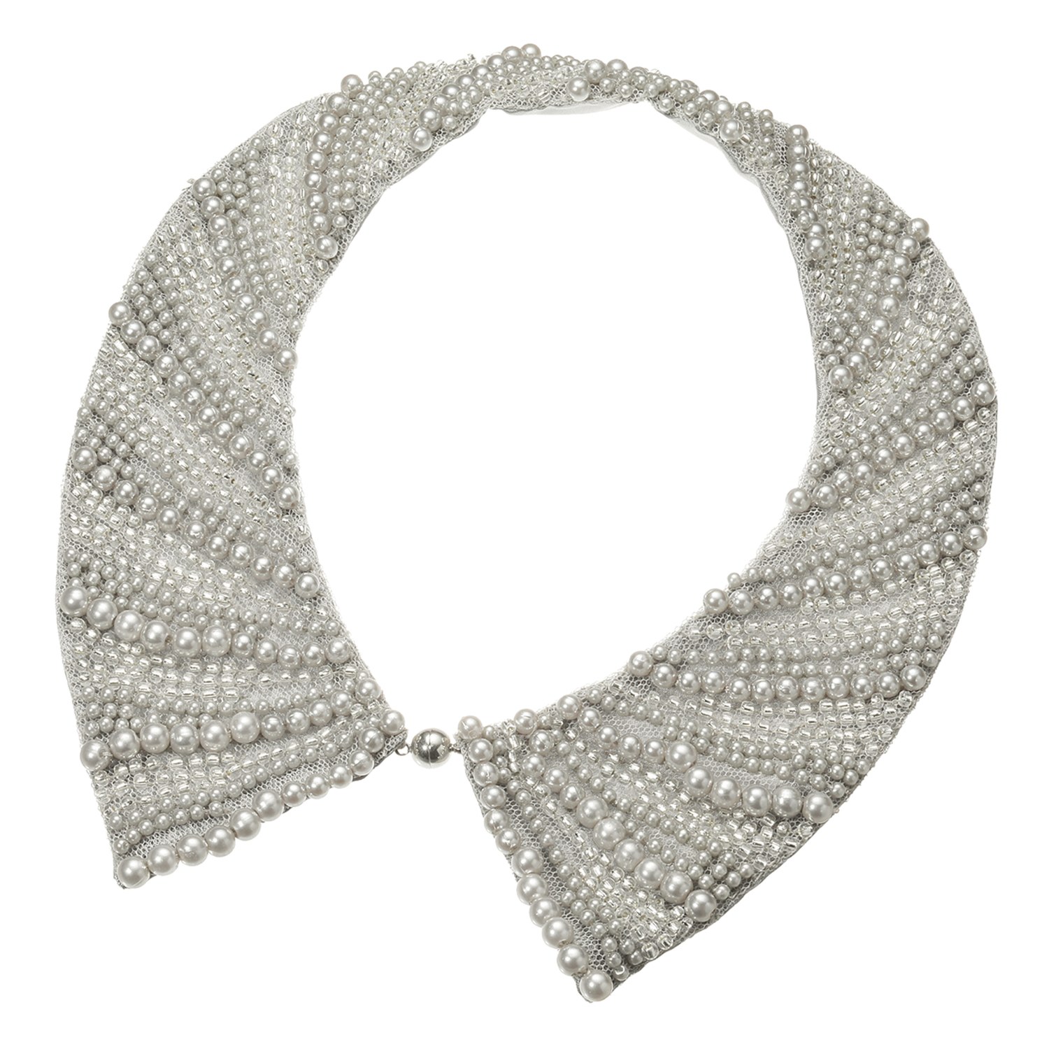 メルレット パールビジュウ＆ビーズ マグネットで簡単着脱 シンプルシャツカラー 付け襟風ネックレス