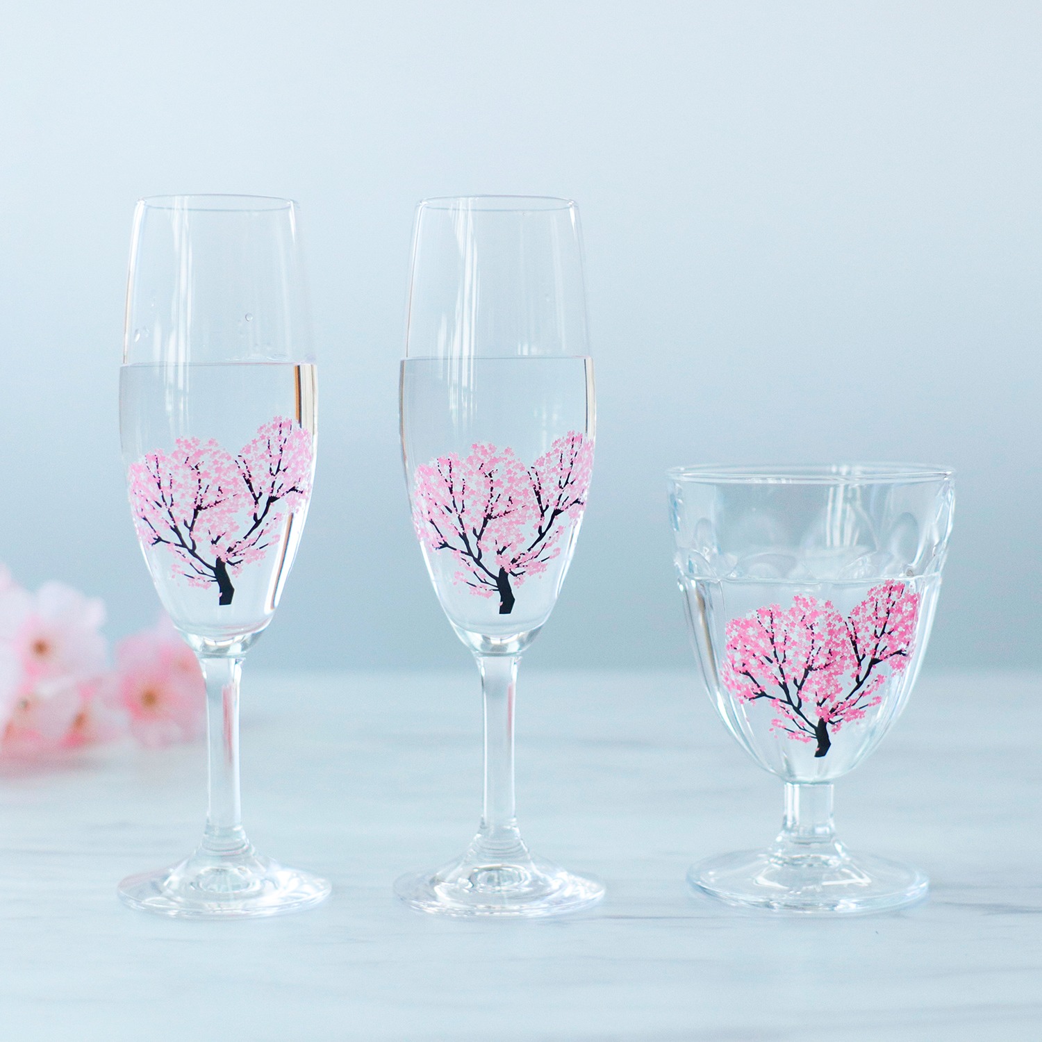 丸モ高木陶器 冷感桜のシャンパン グラスペア＆ゴブレットセット