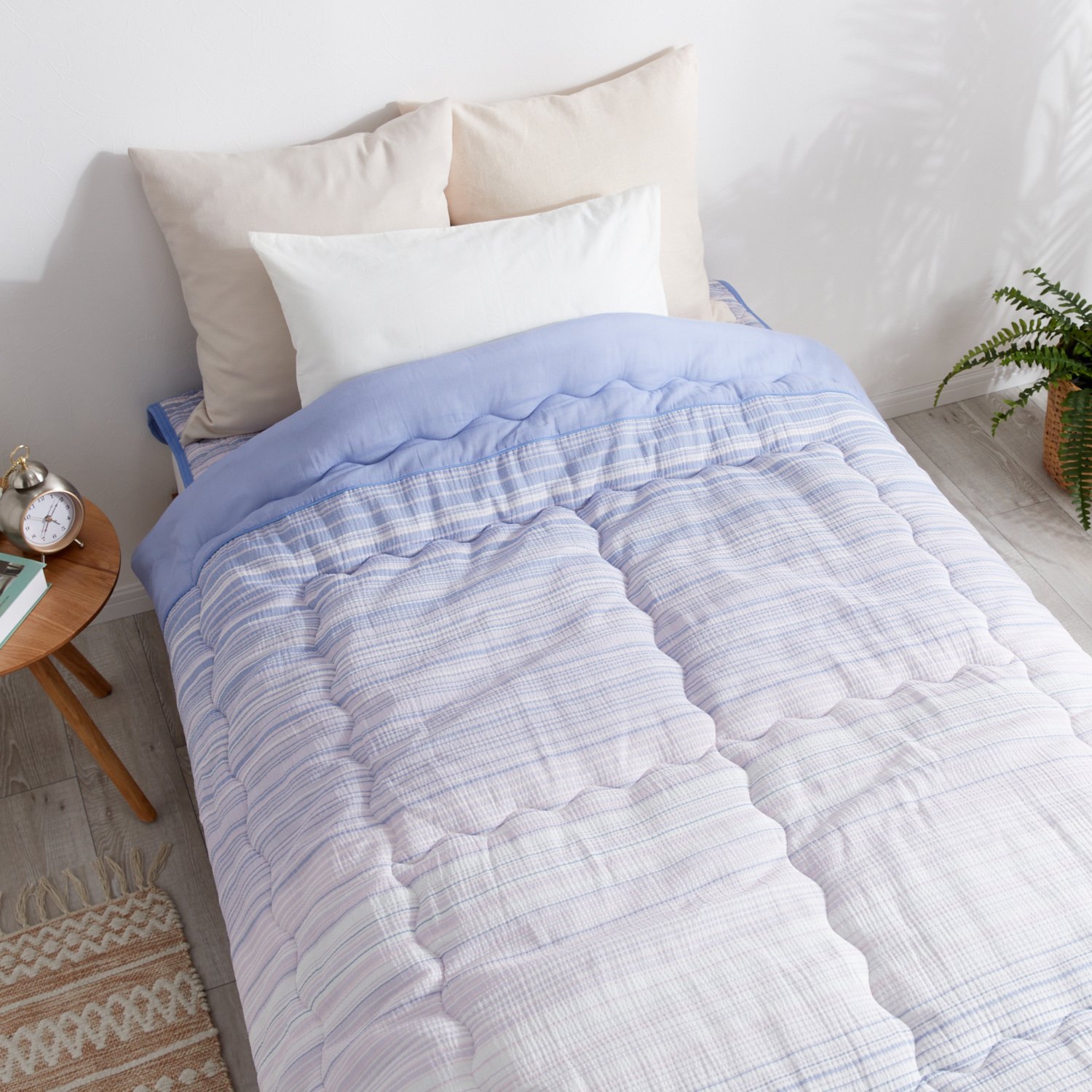 ＜ダブル＞モリリン しゃりっと涼感 綿しじら織 肌掛けふとん＆消臭敷きパッド スペシャルセット 