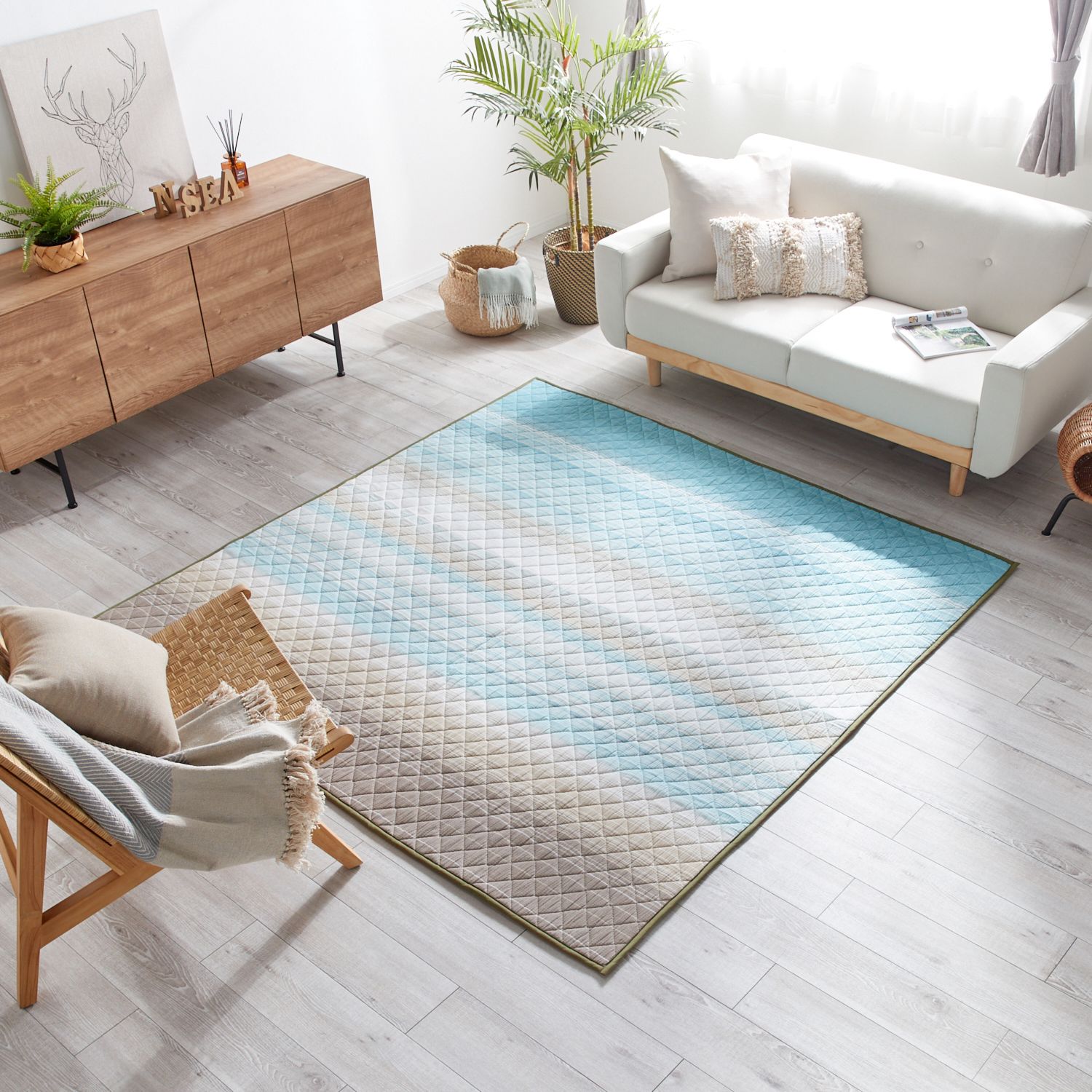 ＜正方形＞モリリン しゃりっと涼感 綿しじら織 キルトラグ 