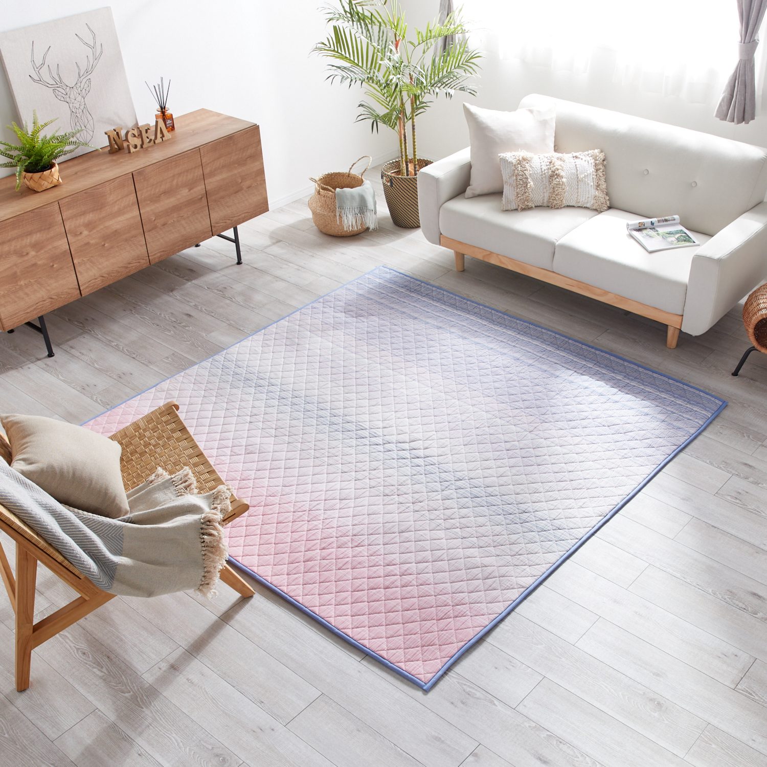 ＜正方形＞モリリン しゃりっと涼感 綿しじら織 キルトラグ 