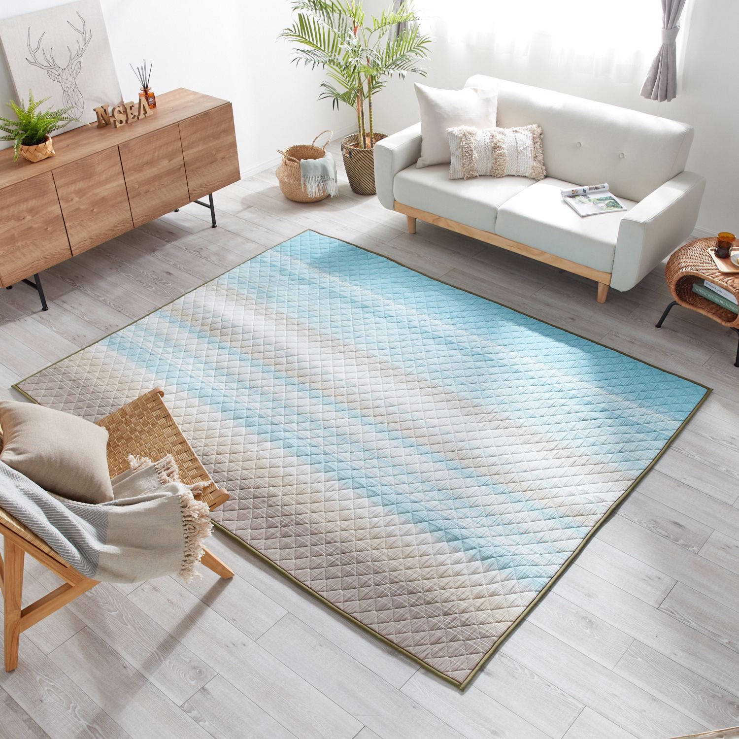 ＜長方形＞モリリン しゃりっと涼感 綿しじら織 キルトラグ 