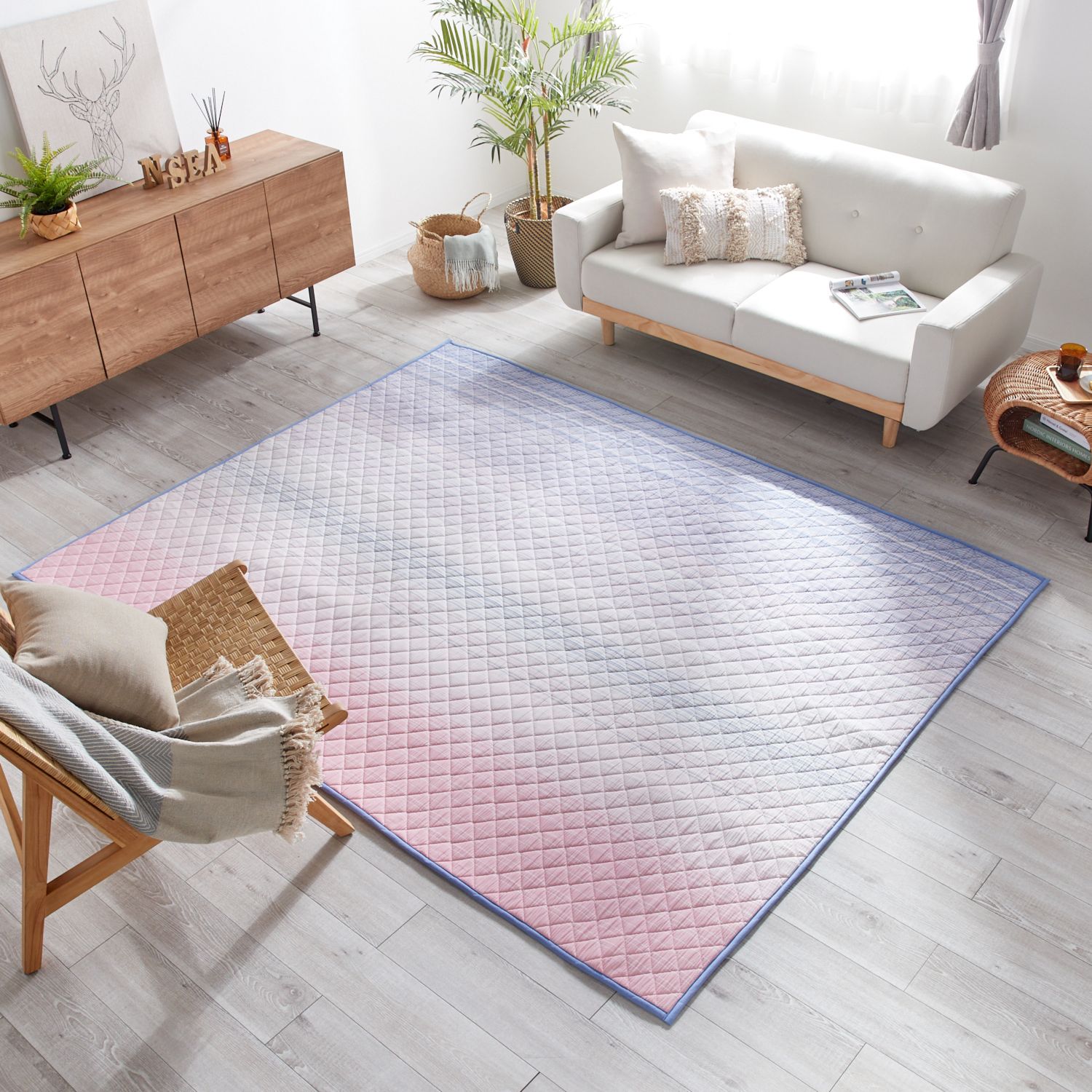 ＜長方形＞モリリン しゃりっと涼感 綿しじら織 キルトラグ 