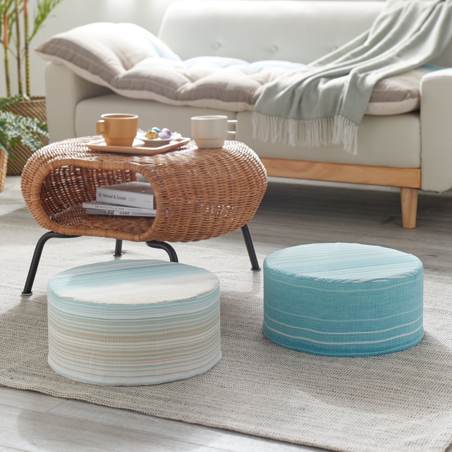 モリリン しゃりっと涼感 綿しじら織 スツールクッション ２個セット