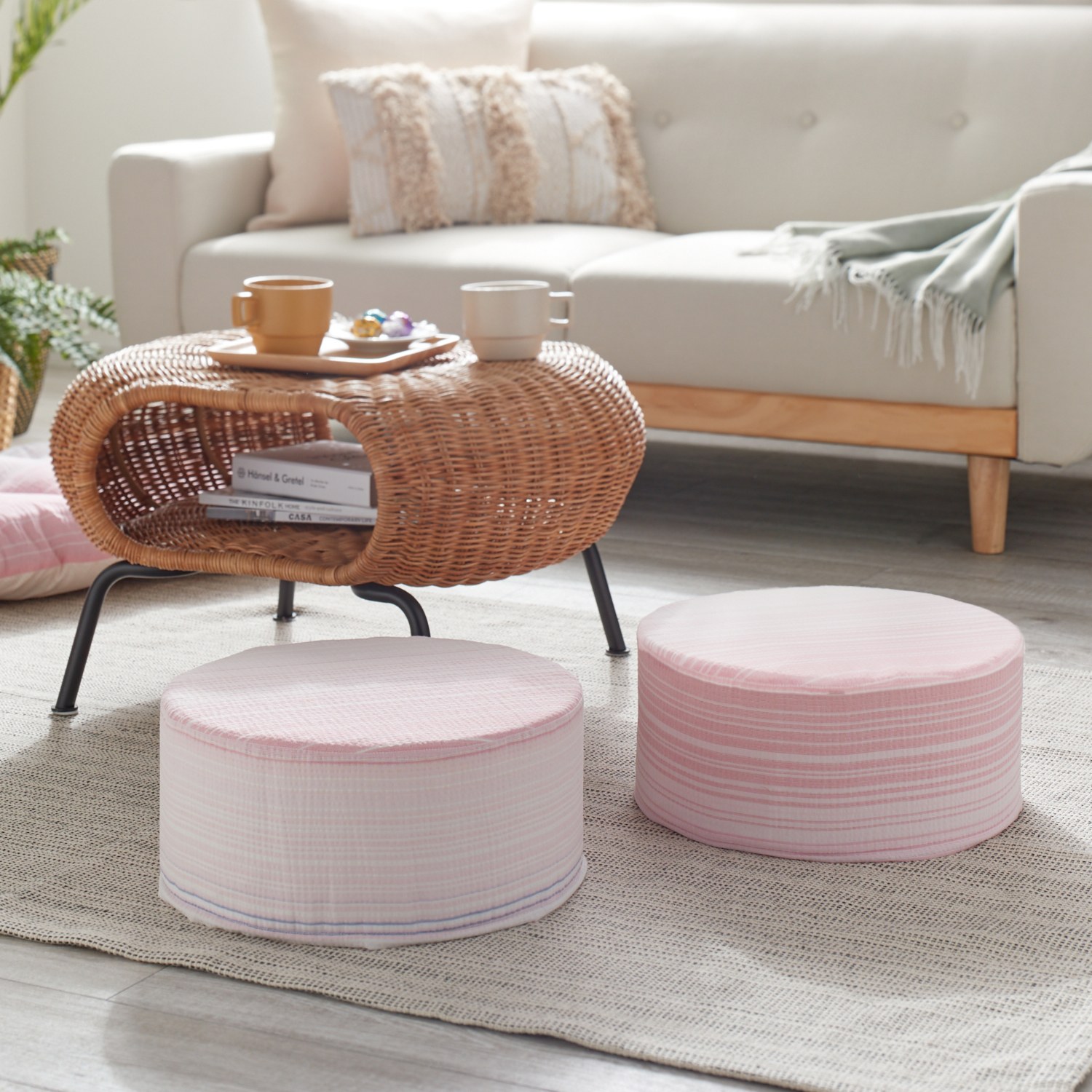 モリリン しゃりっと涼感 綿しじら織 スツールクッション ２個セット