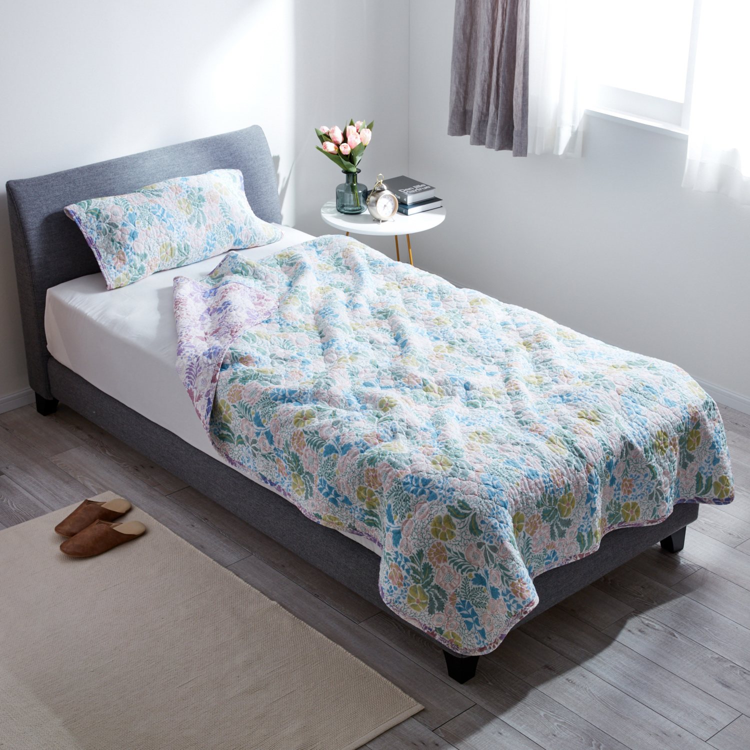 ＜セミダブル＞西川 オールコットン 抗菌　リバーシブル やわらか水洗い キルトケット 