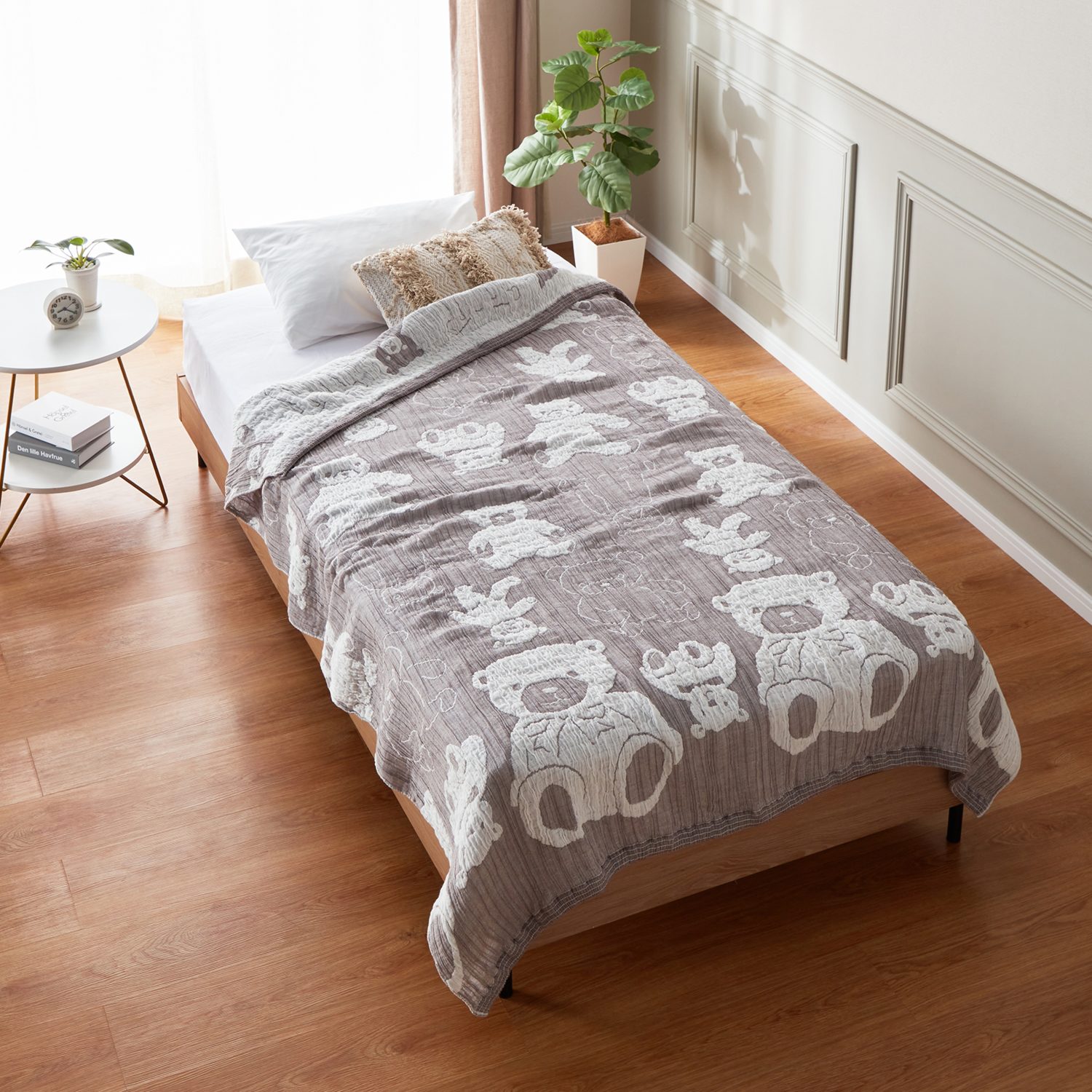 ＜シングル＞ワンダフルワールド ｂｙ　アキコオブチ 浮かし織り 日本製ガーゼケット 