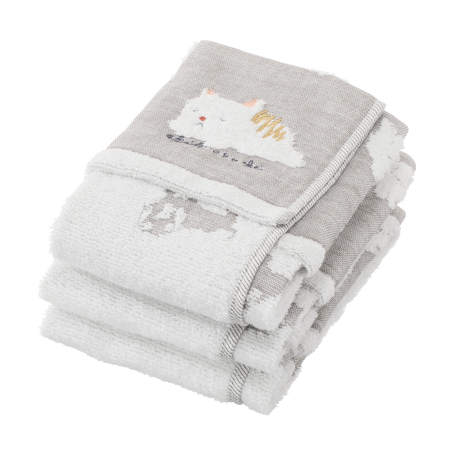 ワンダフルワールド ｂｙ　アキコオブチ ガーゼとパイルの やさしい肌ごこち フェイスタオル 同色３枚組