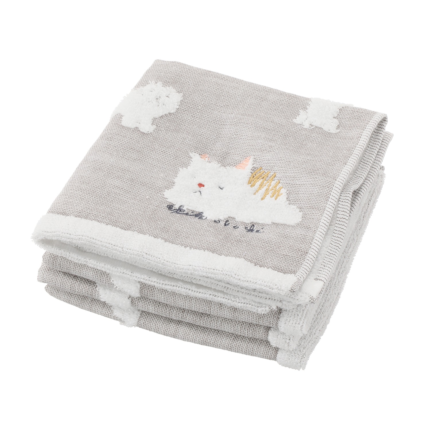 ワンダフルワールド ｂｙ　アキコオブチ ガーゼとパイルの やさしい肌ごこち ウォッシュタオル 同色４枚組