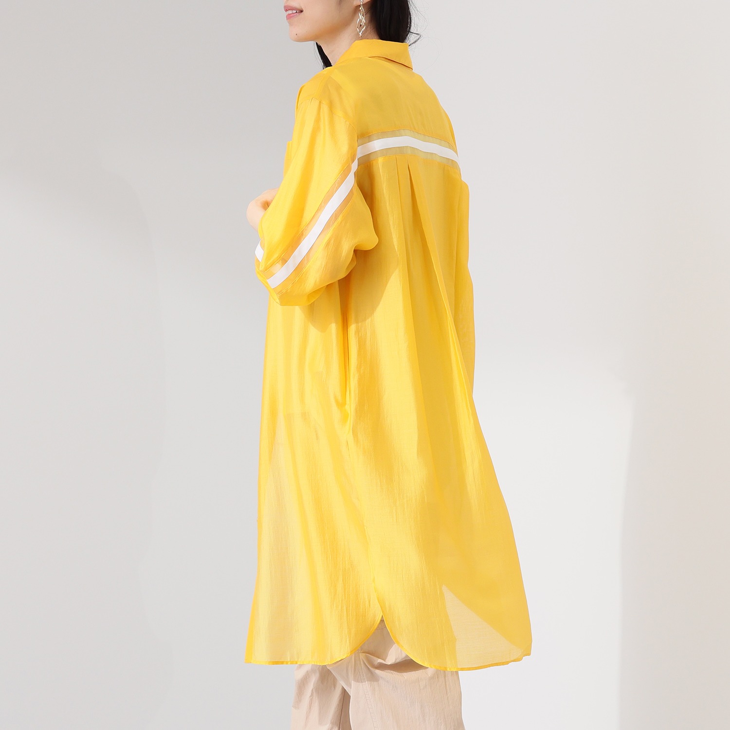 エムズ　スタイル シアービンテージ加工 ラインアクセント ロングシャツ