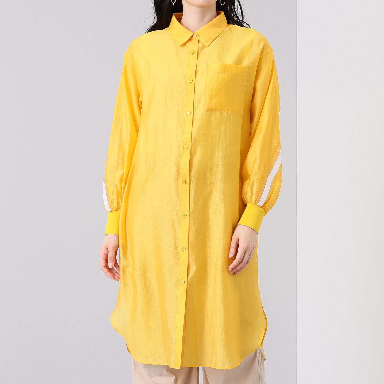 エムズ　スタイル シアービンテージ加工 ラインアクセント ロングシャツ