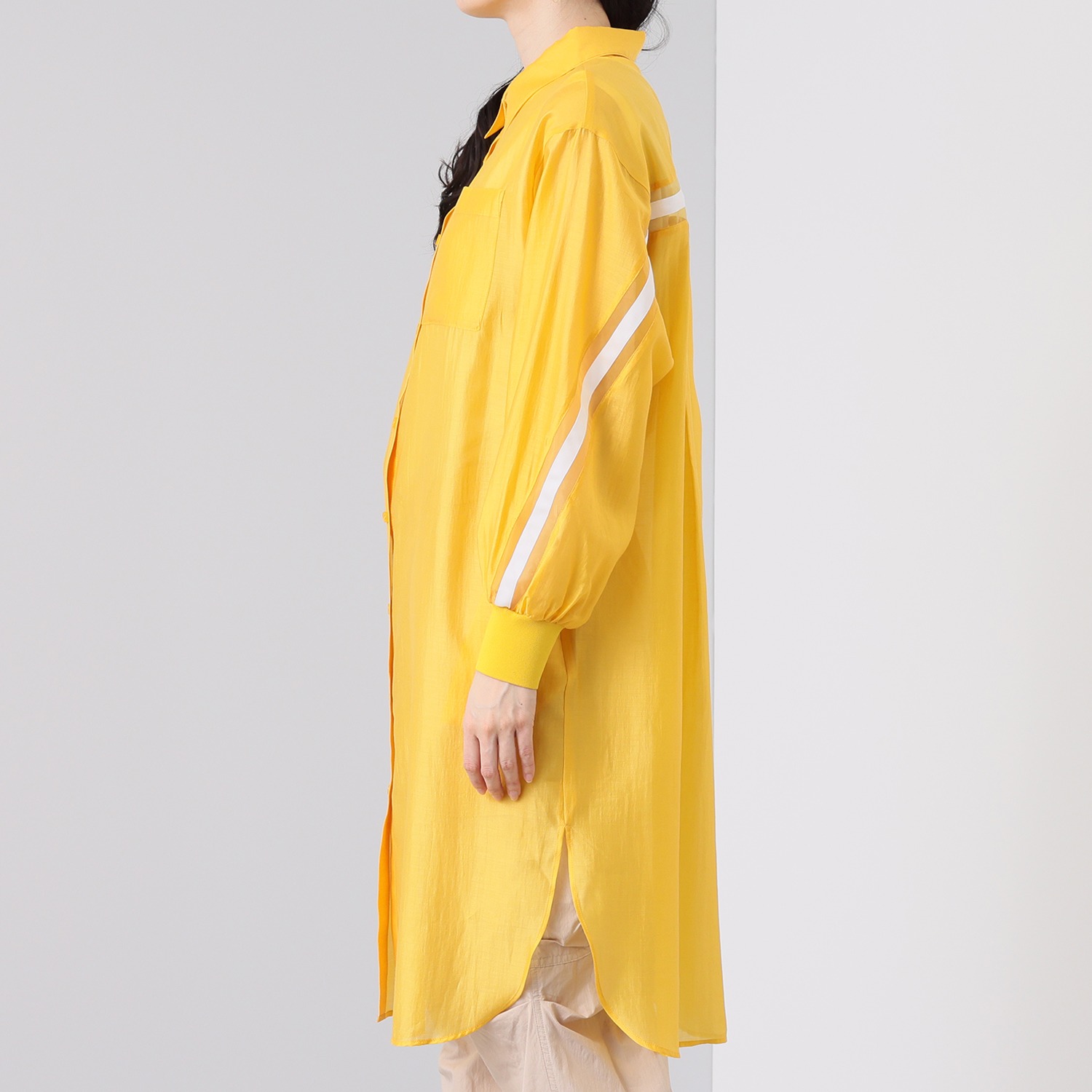 エムズ　スタイル シアービンテージ加工 ラインアクセント ロングシャツ