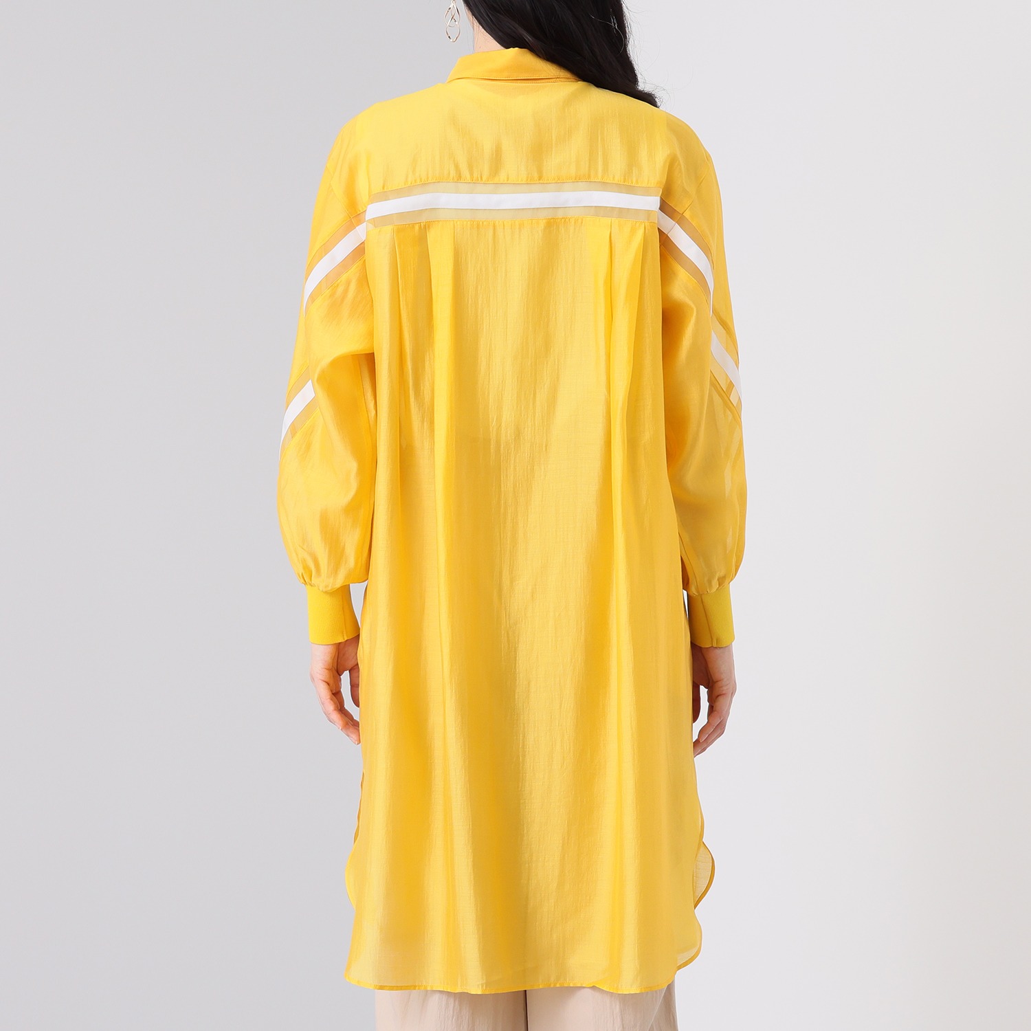 エムズ　スタイル シアービンテージ加工 ラインアクセント ロングシャツ