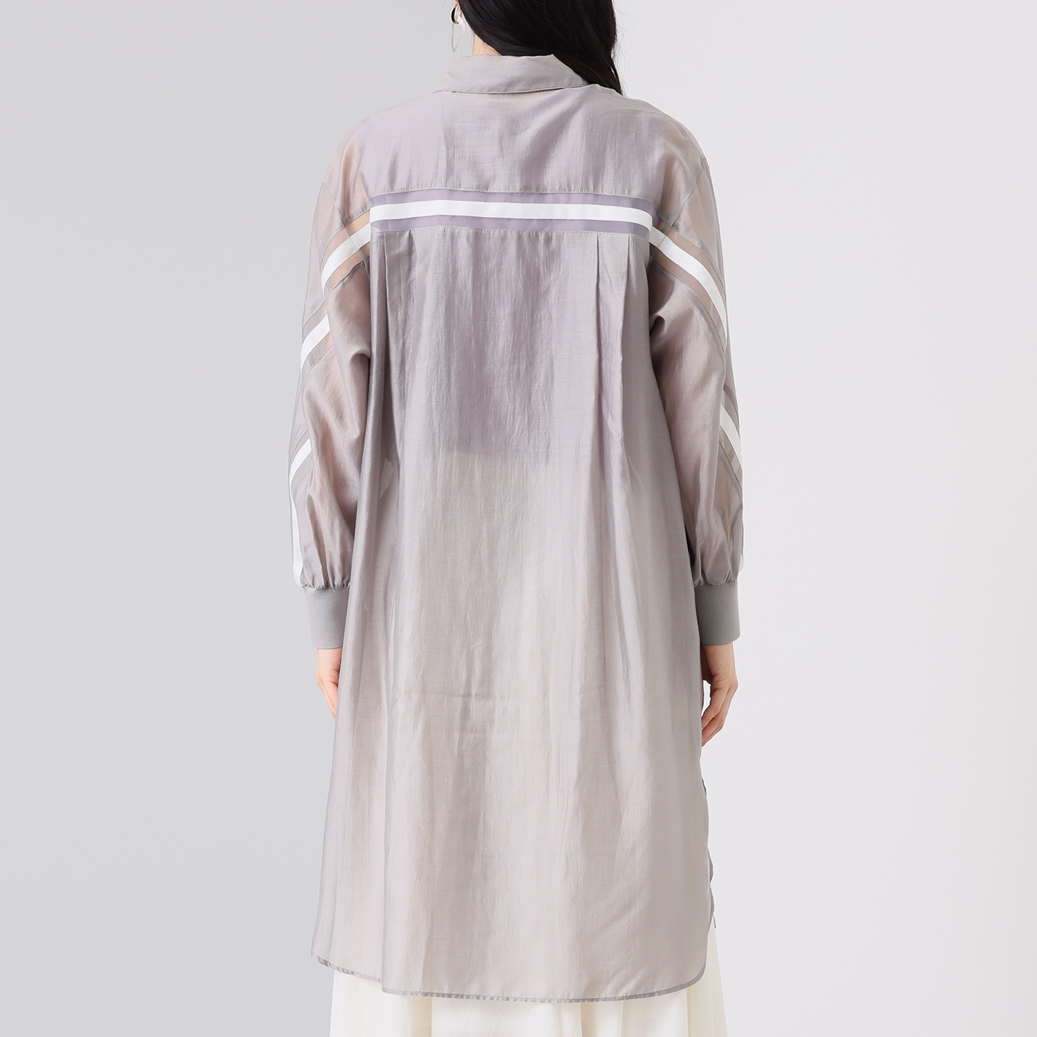 エムズ　スタイル シアービンテージ加工 ラインアクセント ロングシャツ