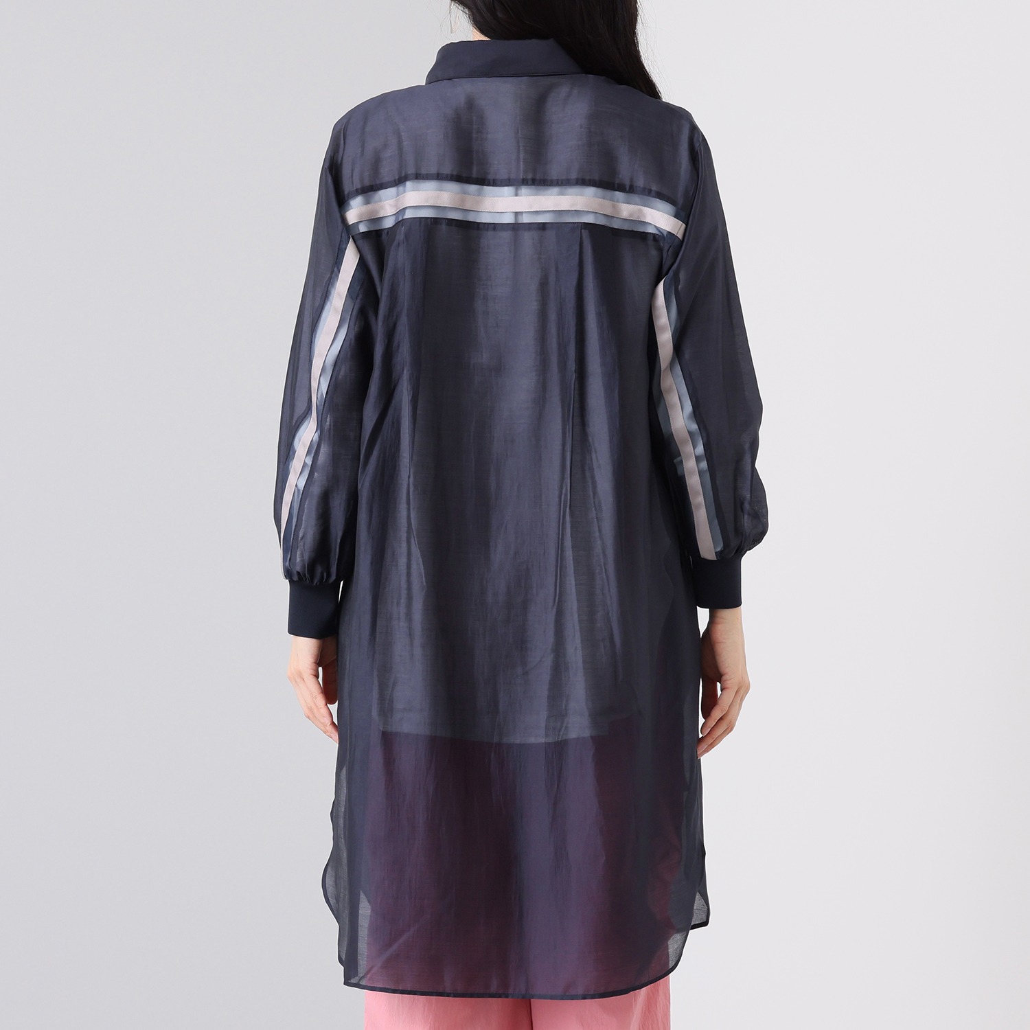 エムズ　スタイル シアービンテージ加工 ラインアクセント ロングシャツ