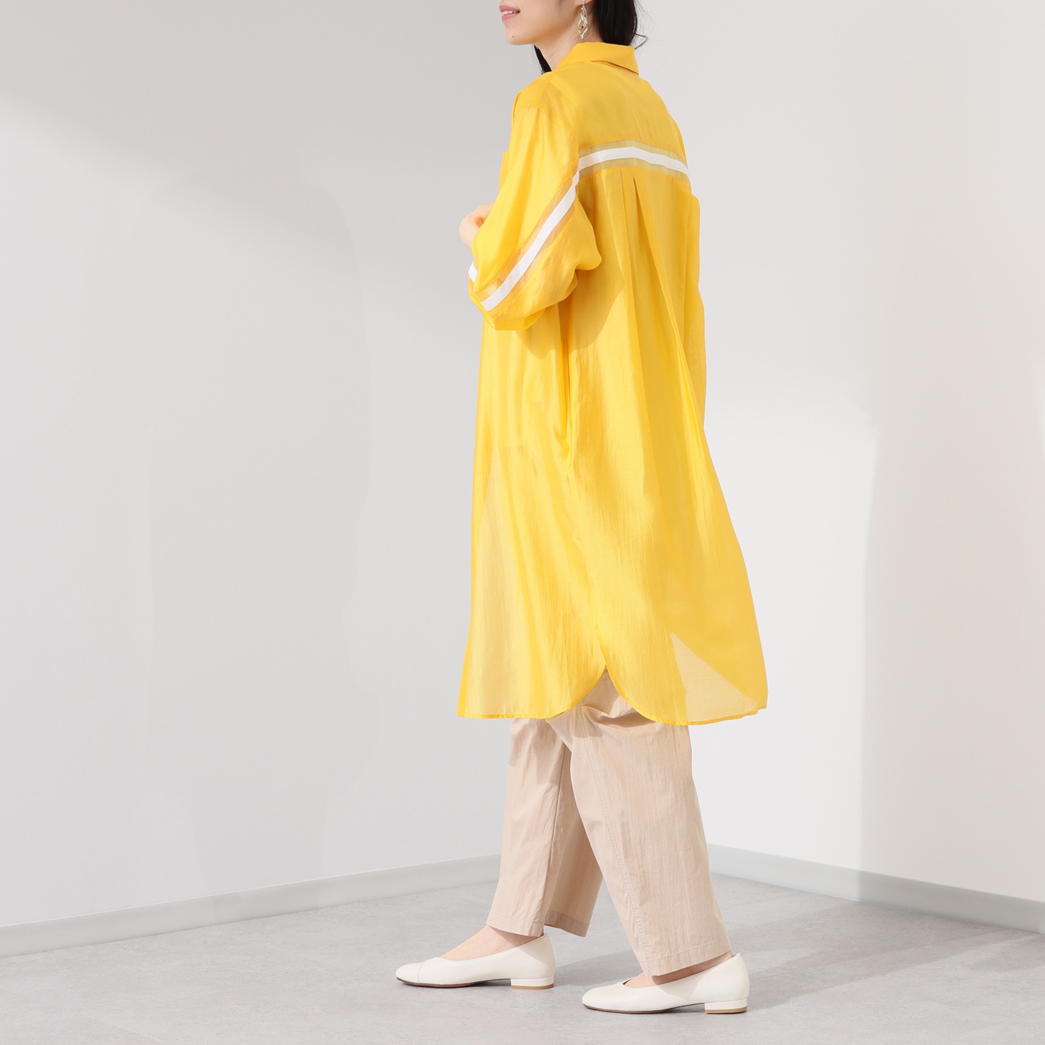 エムズ　スタイル シアービンテージ加工 ラインアクセント ロングシャツ