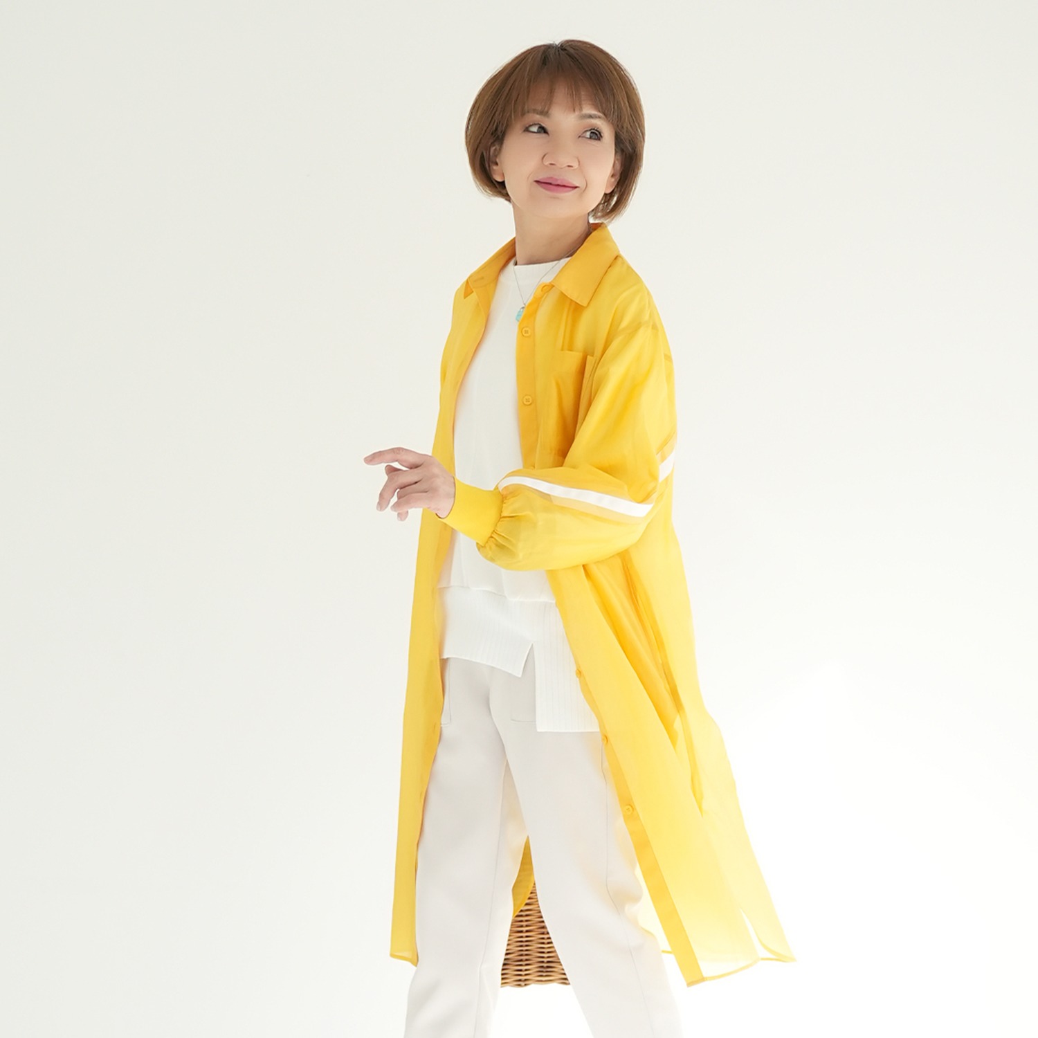 エムズ　スタイル シアービンテージ加工 ラインアクセント ロングシャツ