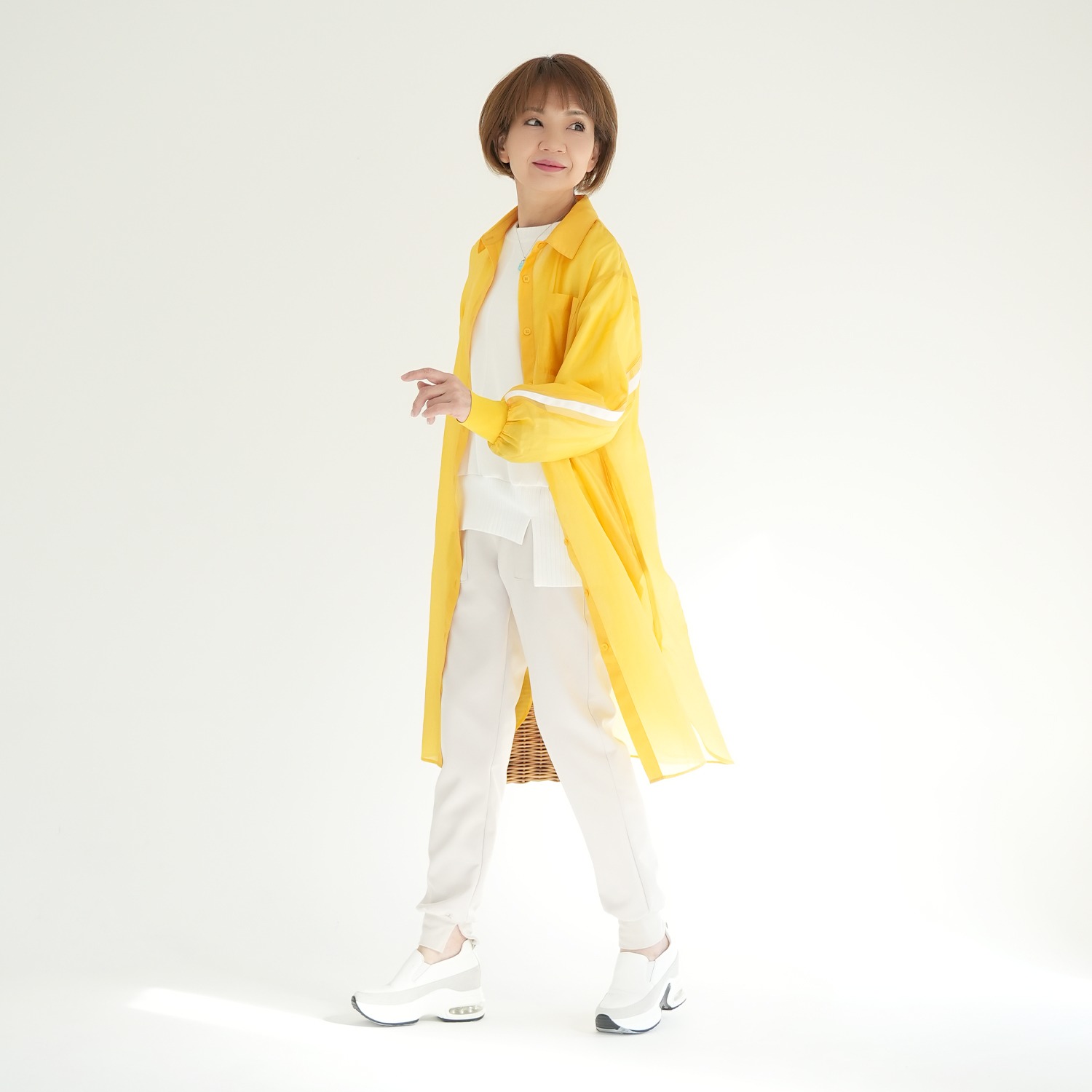 エムズ　スタイル シアービンテージ加工 ラインアクセント ロングシャツ