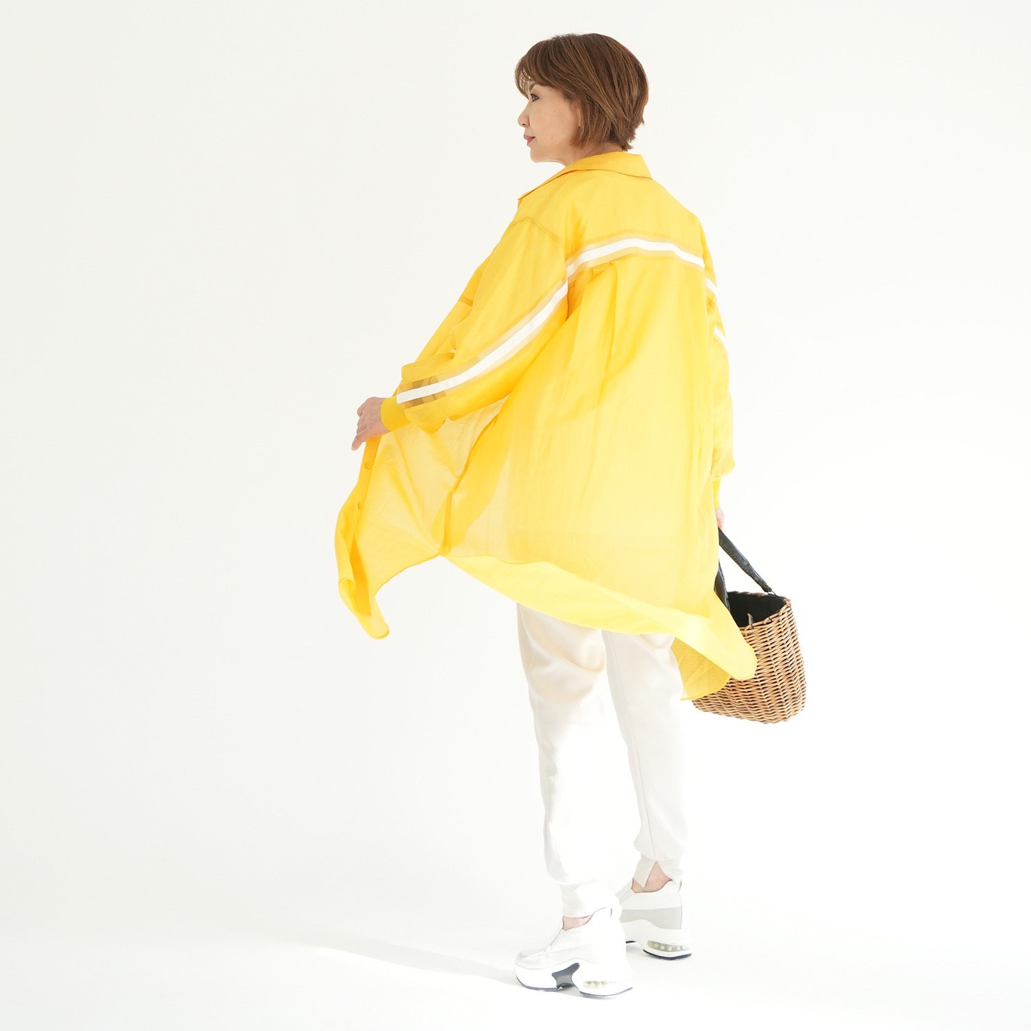 エムズ　スタイル シアービンテージ加工 ラインアクセント ロングシャツ