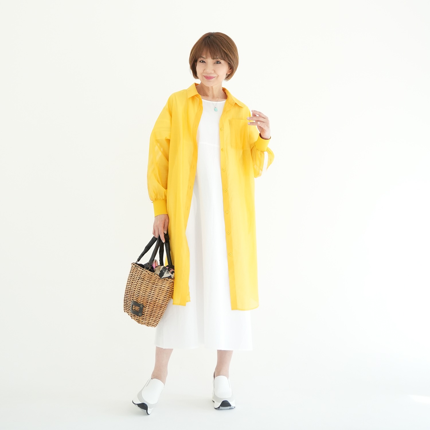 エムズ　スタイル シアービンテージ加工 ラインアクセント ロングシャツ