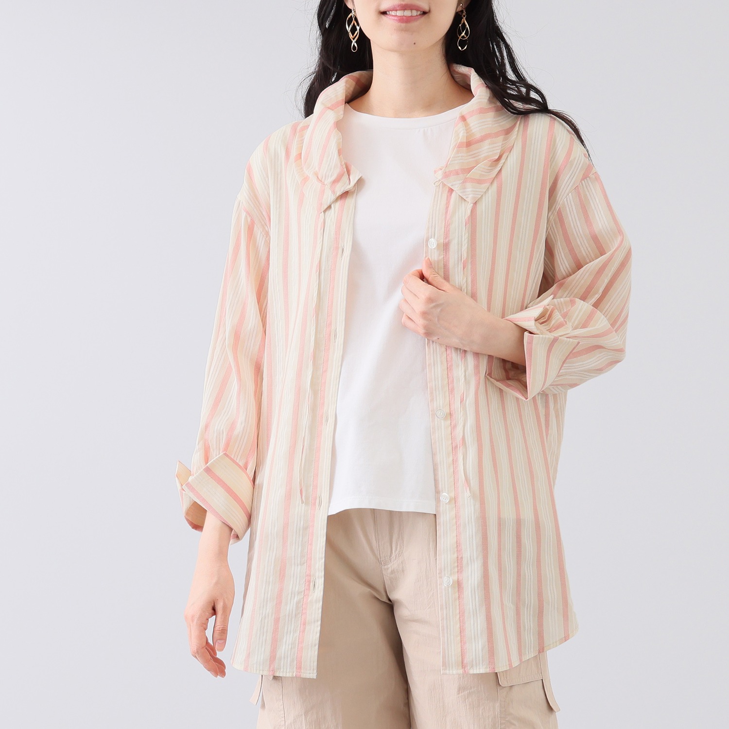 エムズ　スタイル 先染シアーストライプ アレンジカラーデザイン シャツブラウス