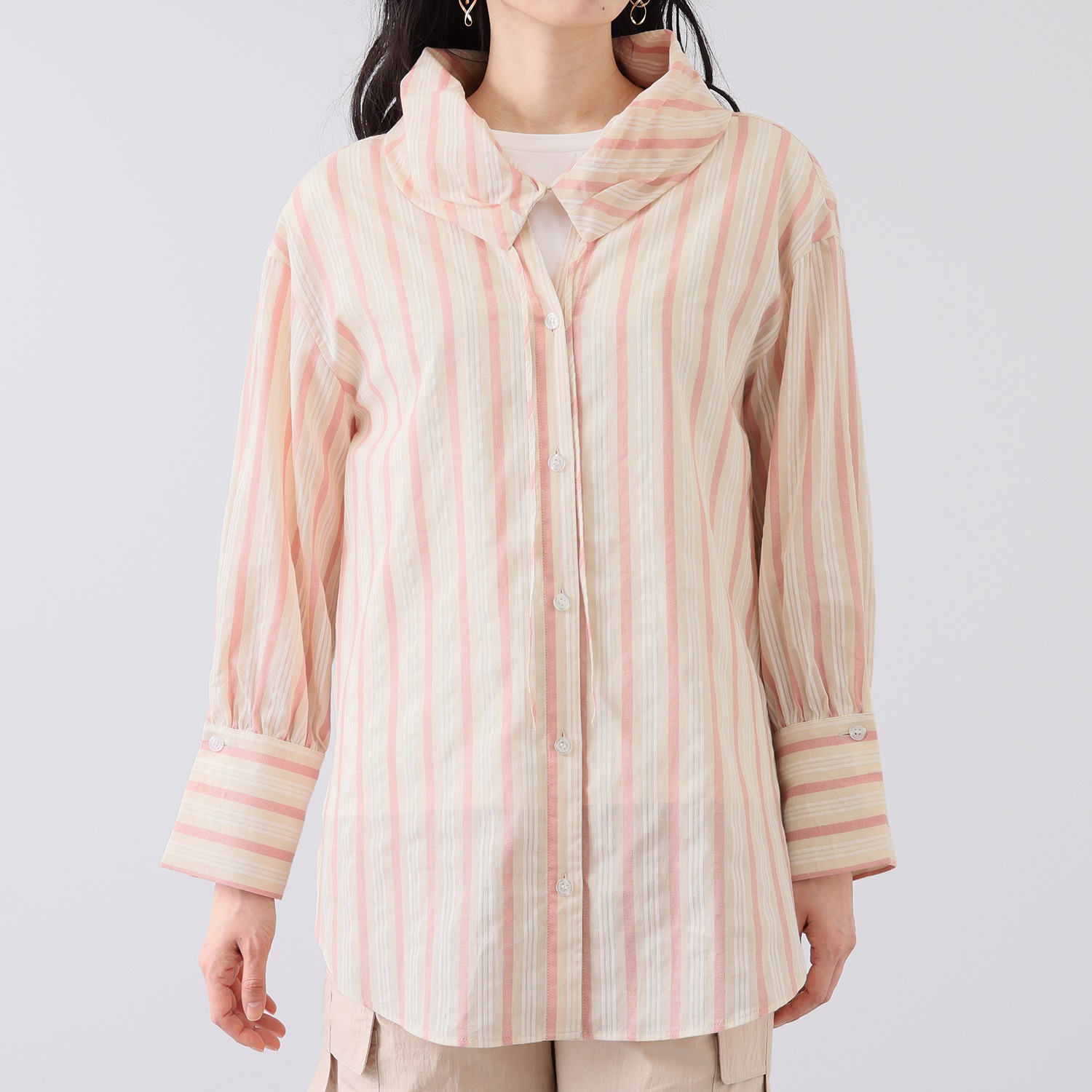 エムズ　スタイル 先染シアーストライプ アレンジカラーデザイン シャツブラウス