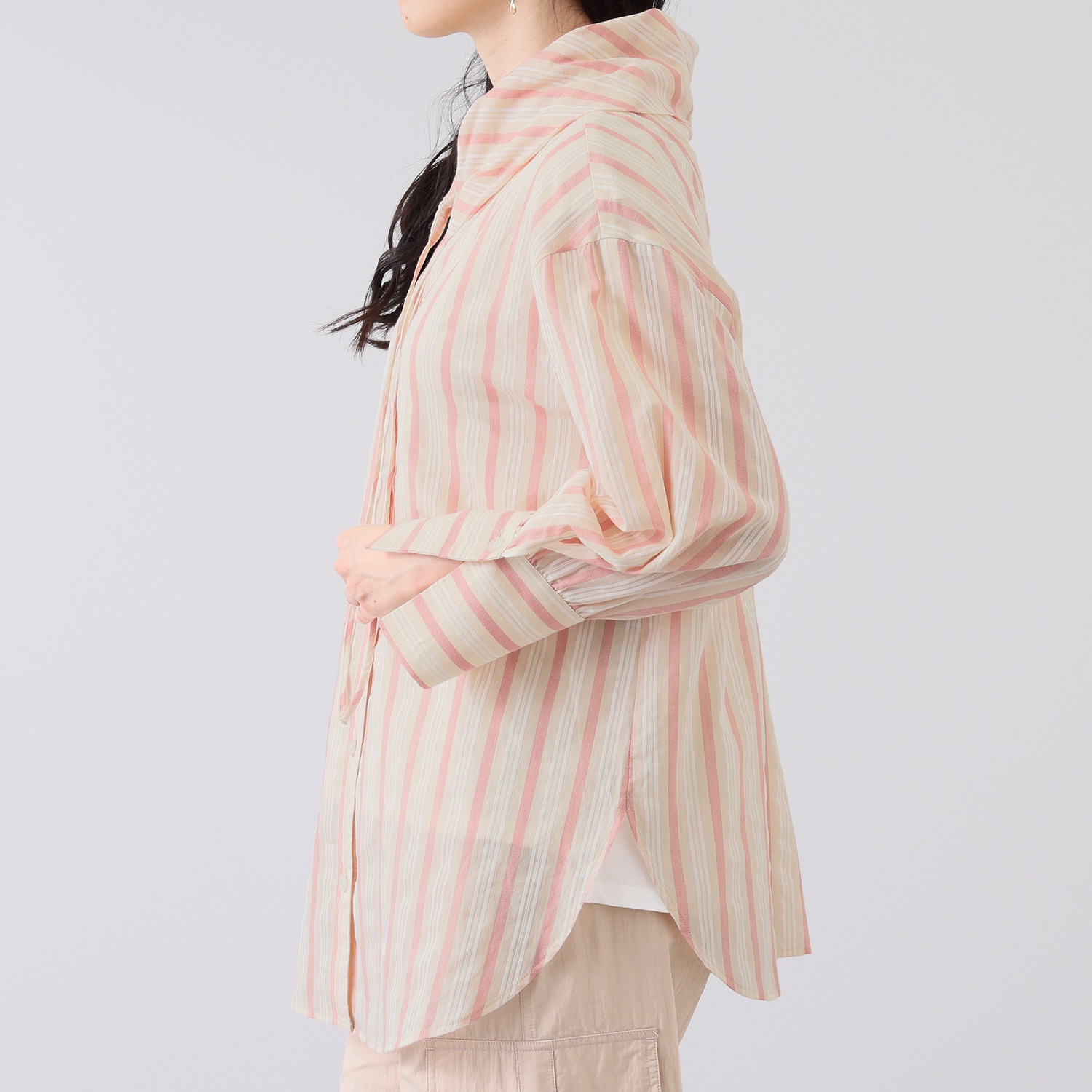 エムズ　スタイル 先染シアーストライプ アレンジカラーデザイン シャツブラウス